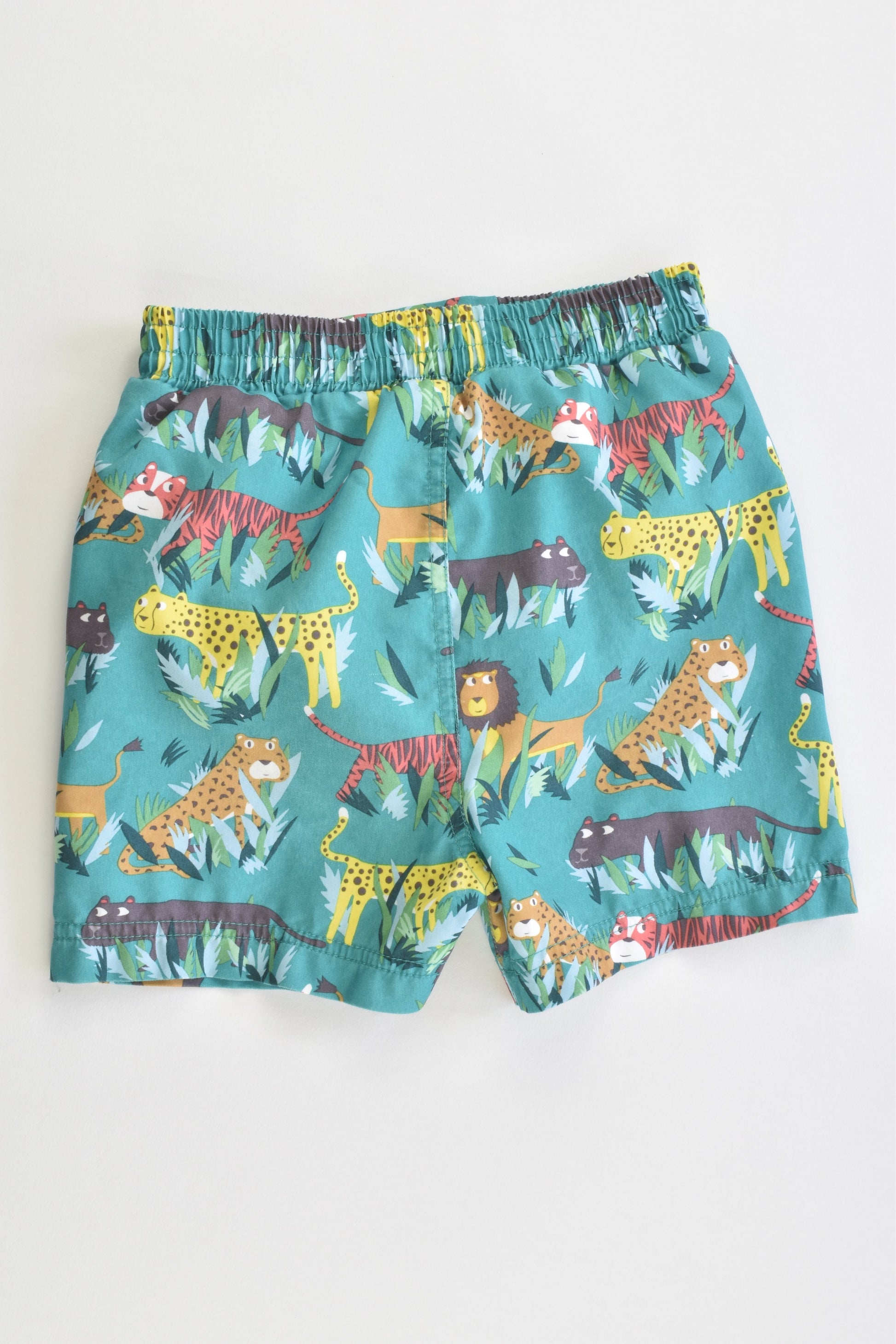 M&S Size 0 (9-12 months) Tigers and Lions Board Shorts with Inbuilt Swim Nappy
