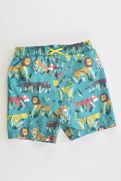 M&S Size 0 (9-12 months) Tigers and Lions Board Shorts with Inbuilt Swim Nappy