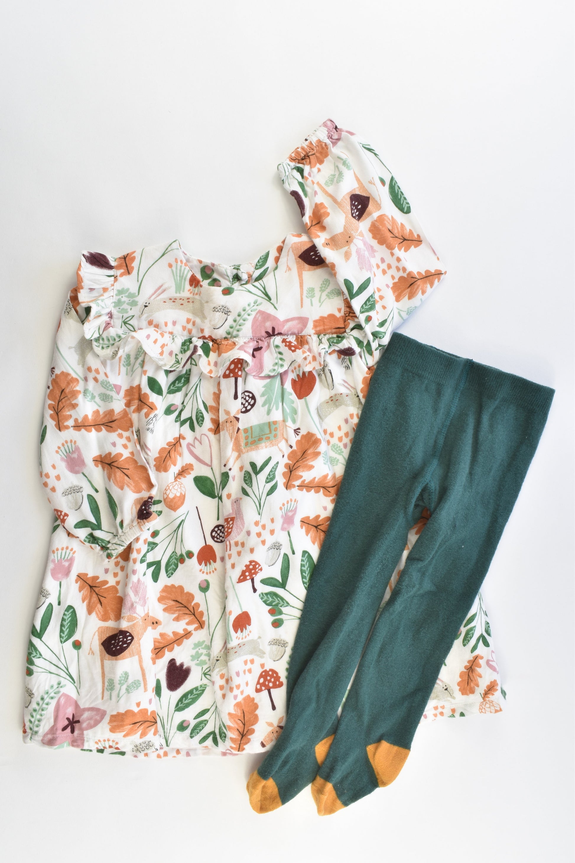 M&S Size 12-18 months Forest Lined Dress and Matching Tights