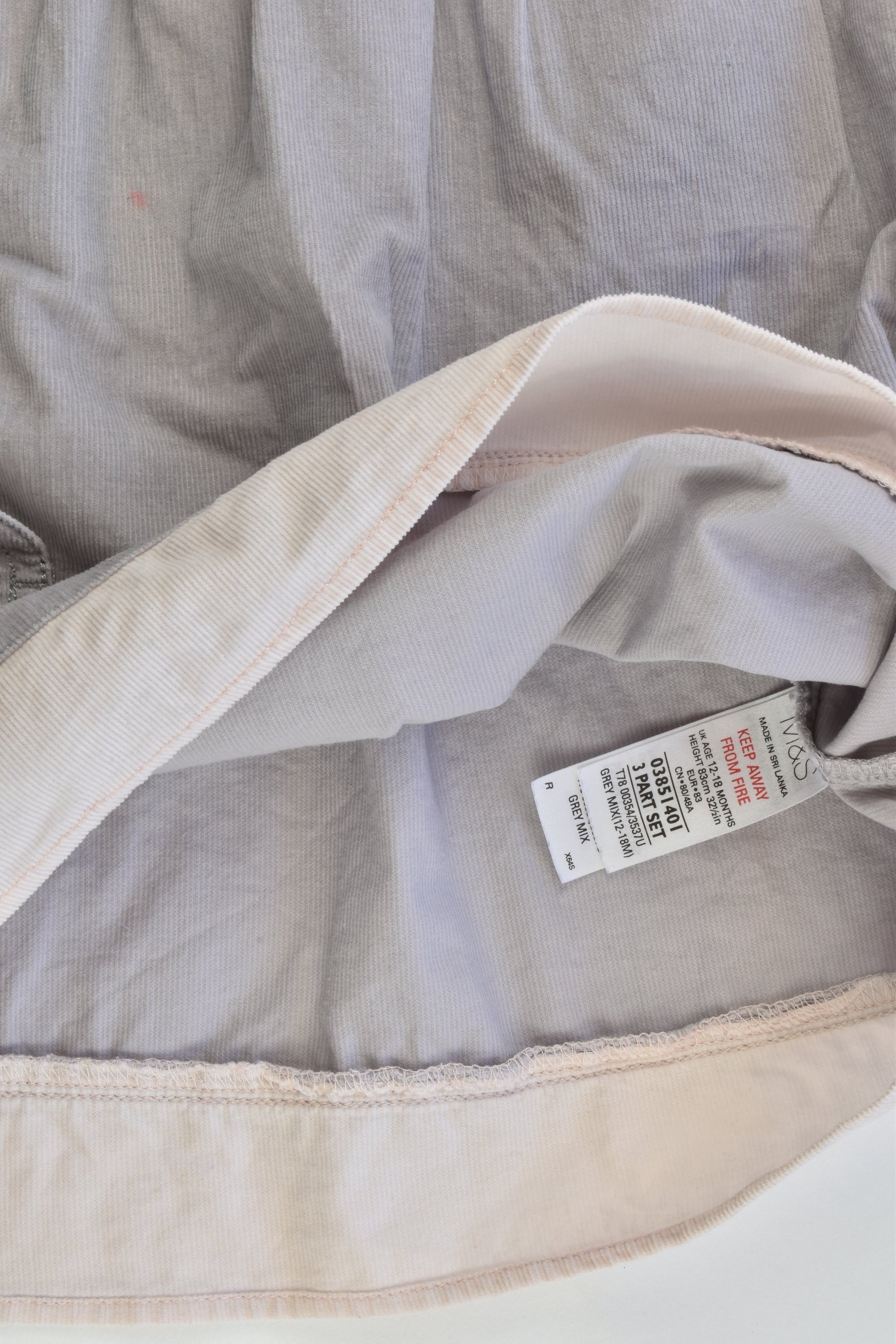 M&S Size 12-18 months Soft Cord Dress, Bodysuit and Tights