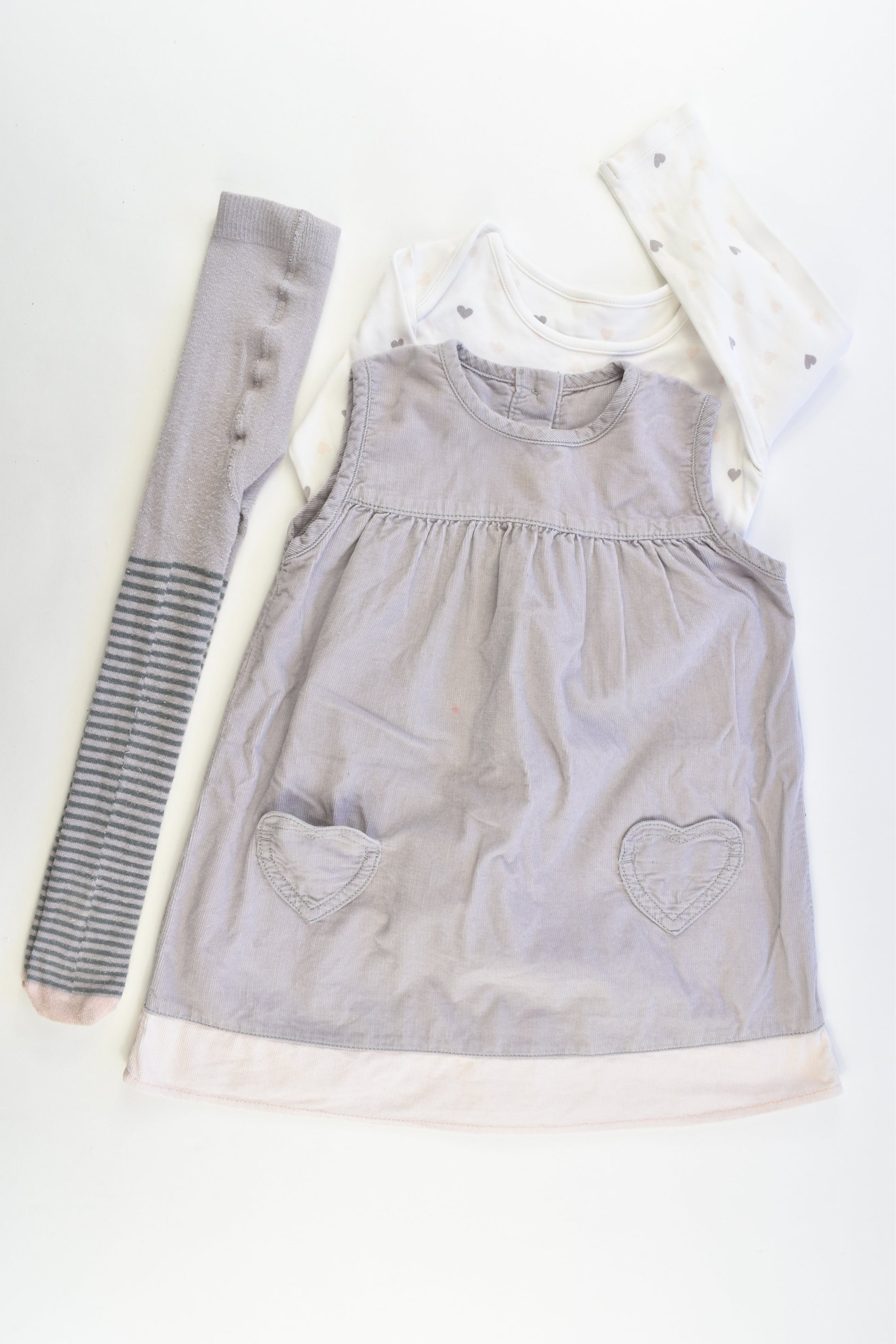 M&S Size 12-18 months Soft Cord Dress, Bodysuit and Tights
