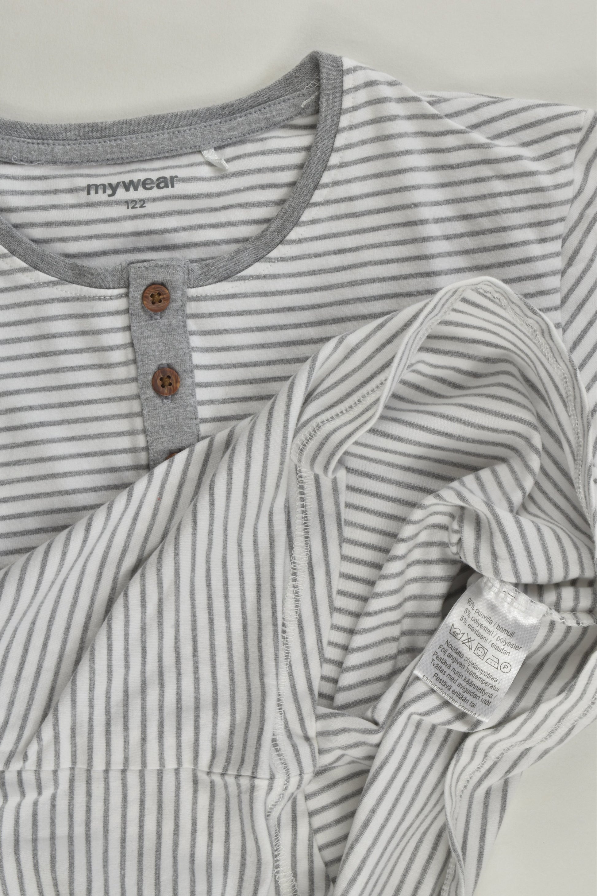 Mywear Size 7 (122 cm) Striped Three Buttons Top