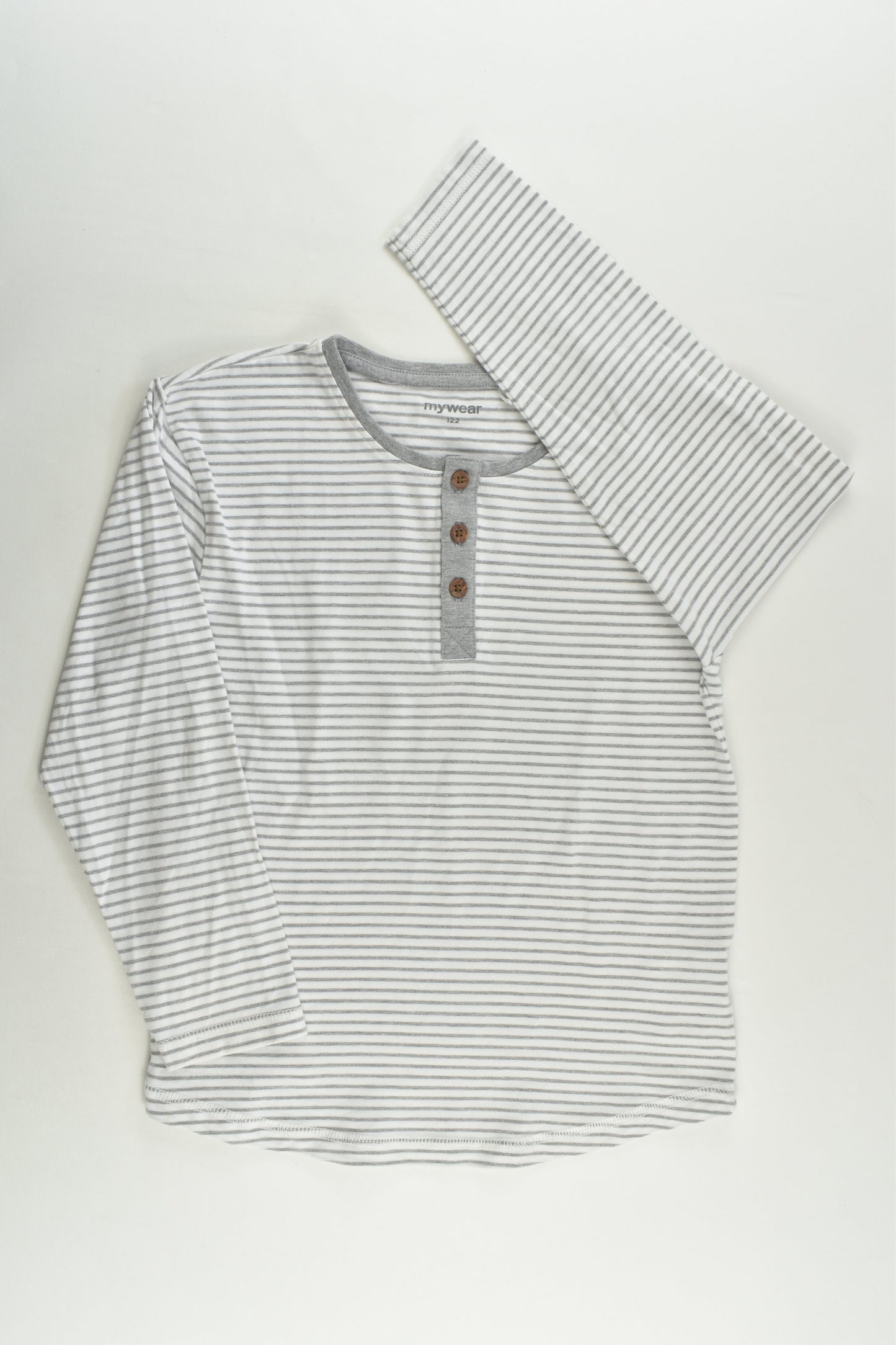 Mywear Size 7 (122 cm) Striped Three Buttons Top
