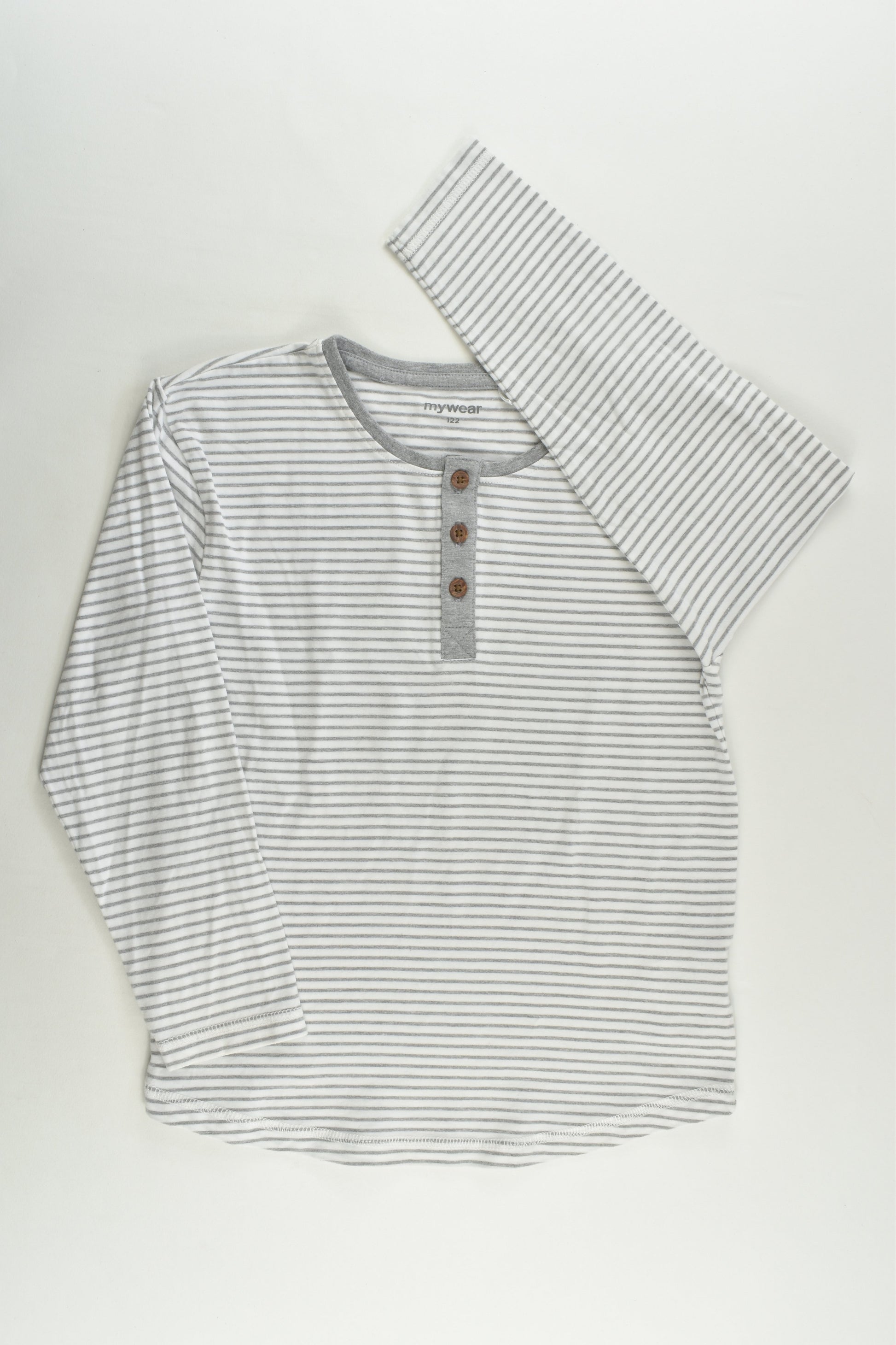 Mywear Size 7 (122 cm) Striped Three Buttons Top