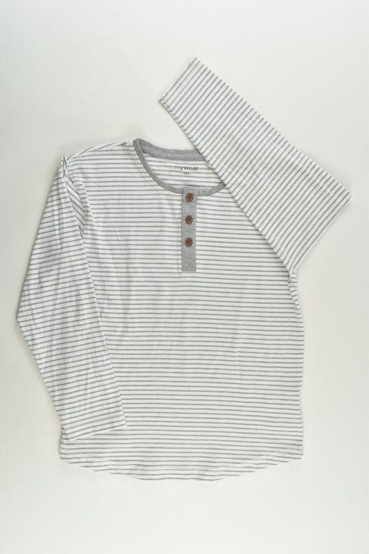 Mywear Size 7 (122 cm) Striped Three Buttons Top