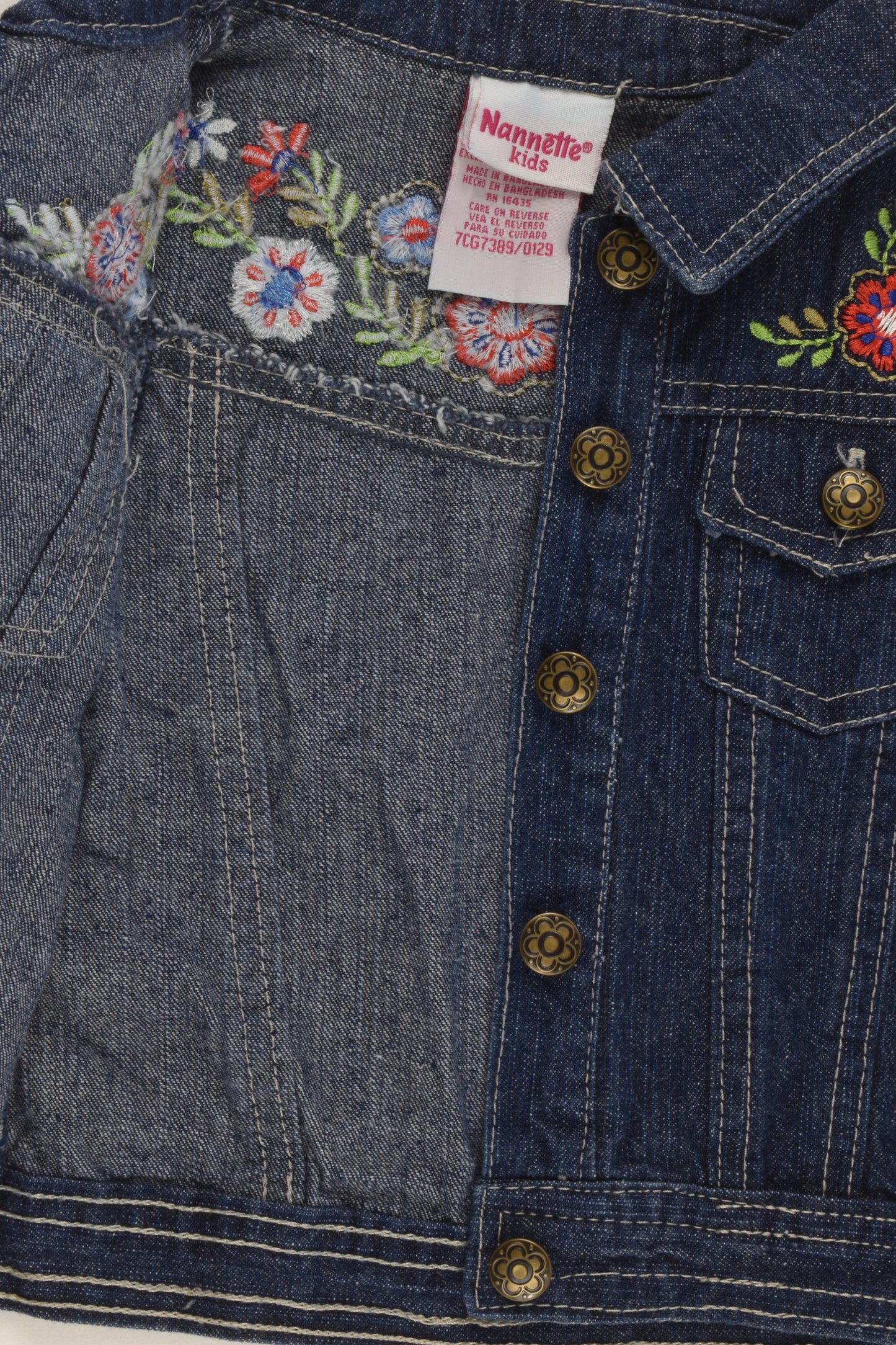 Nannette Kids Size 3 Denim Jacket with Floral Embroidery