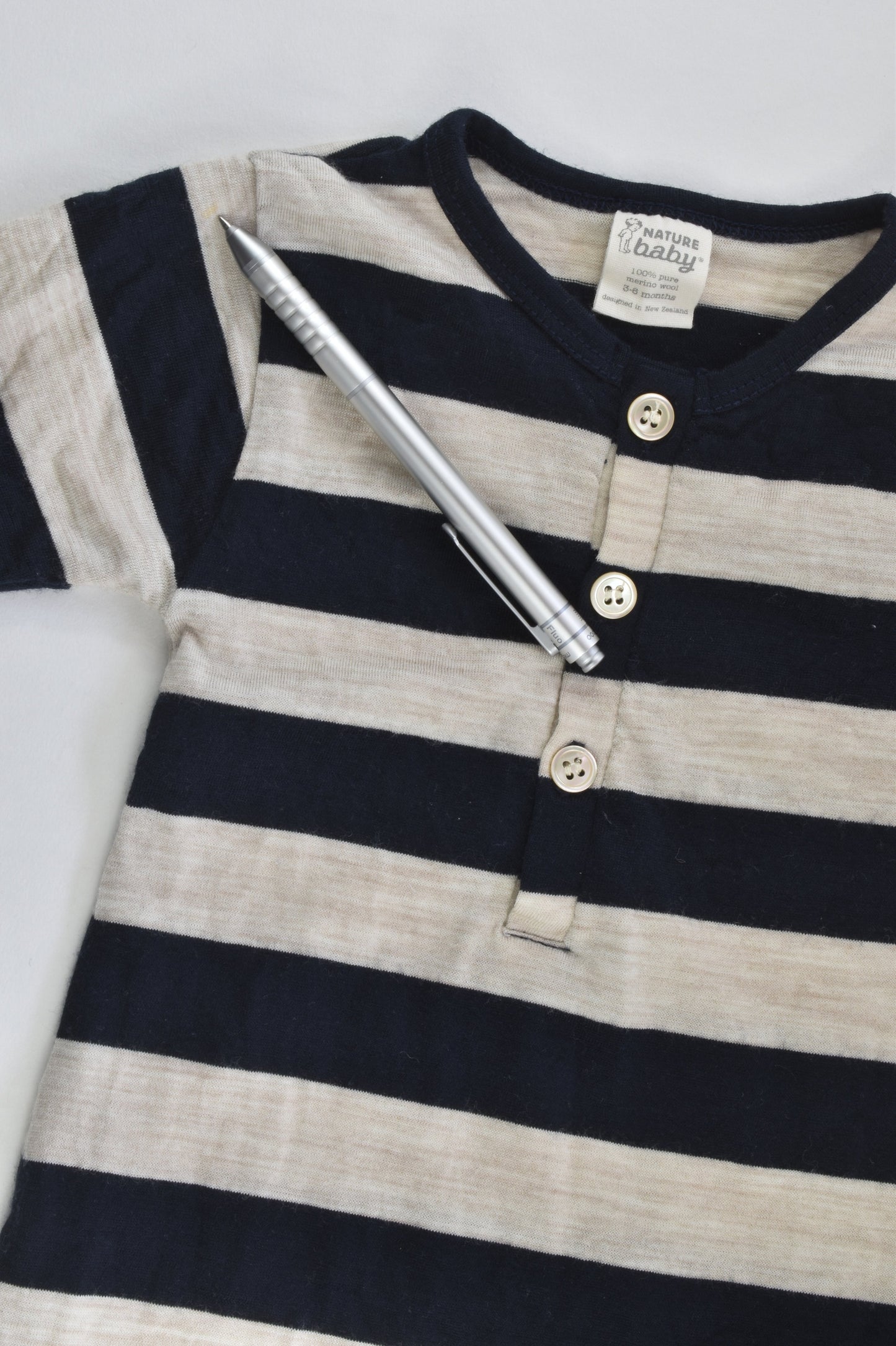 Nature Baby Size 00 (3-6 months) Striped Footed Merino Romper
