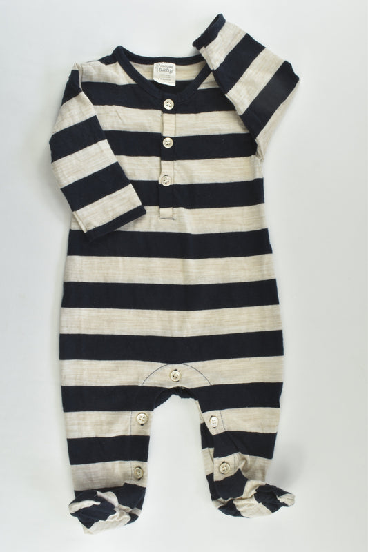 Nature Baby Size 00 (3-6 months) Striped Footed Merino Romper