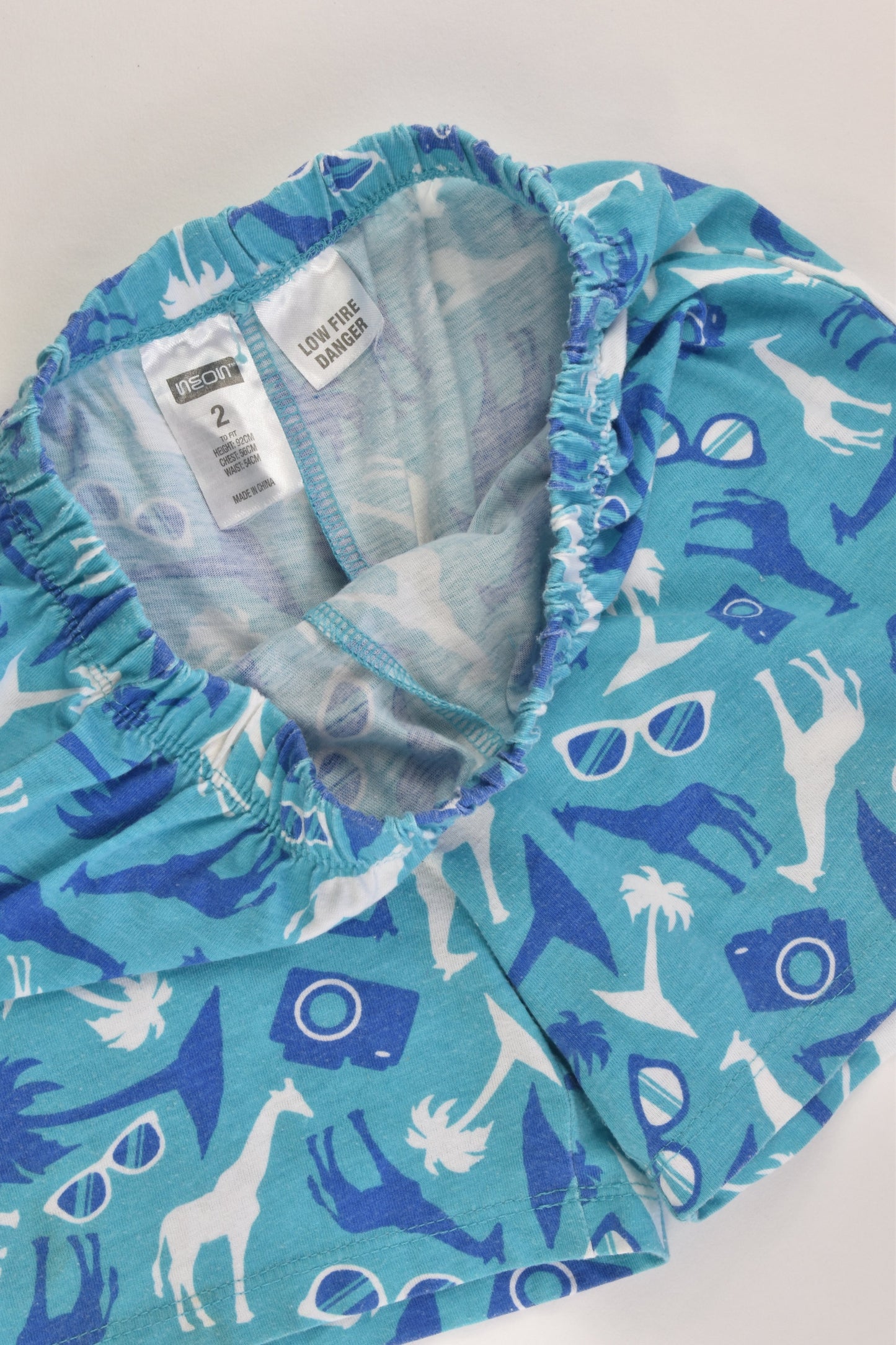 Neon Size 2 Giraffes, Palm Trees and Cameras Shorts