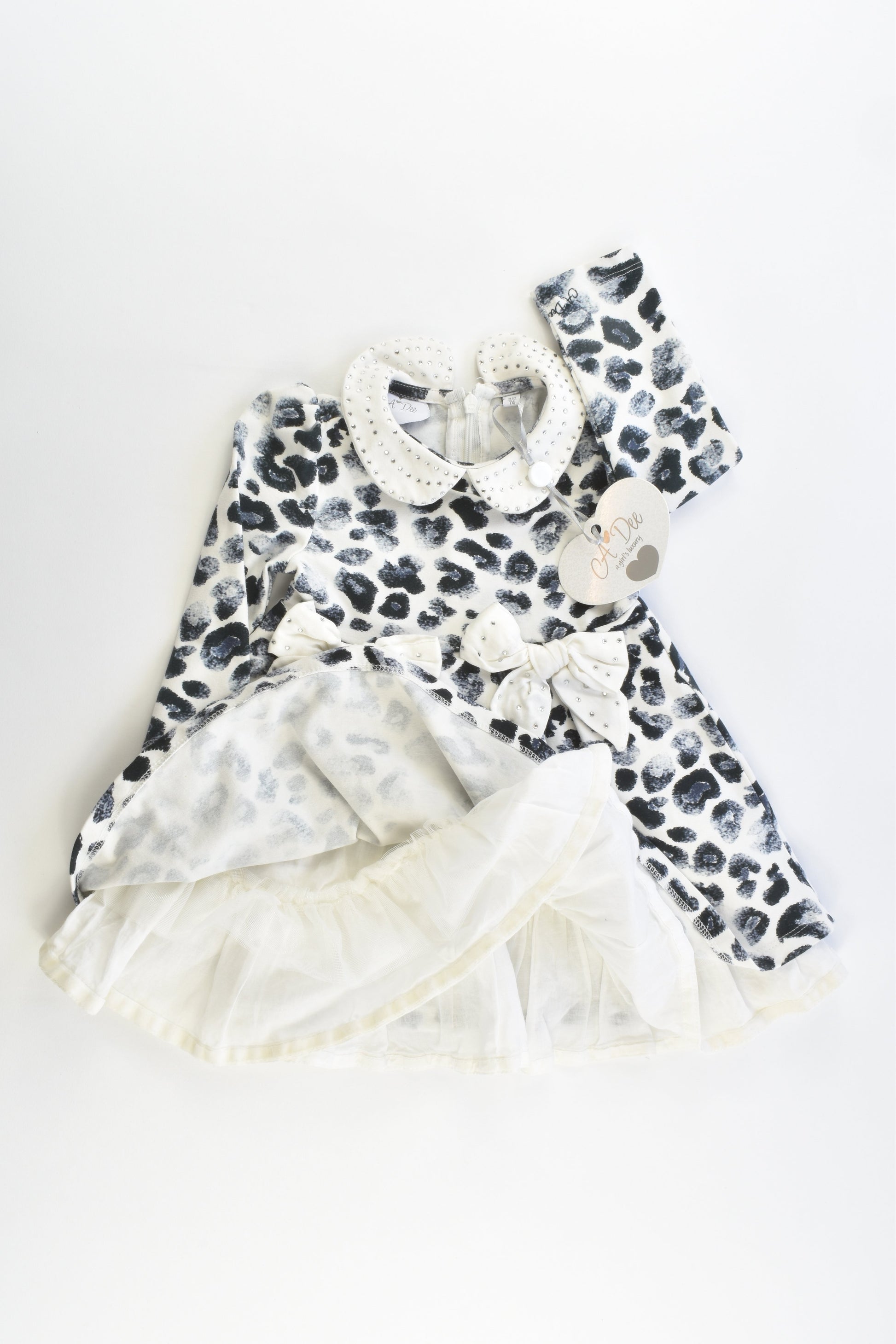 NEW A Dee Size 0 (9 months, 74 cm) Snow Leopard Lined Dress
