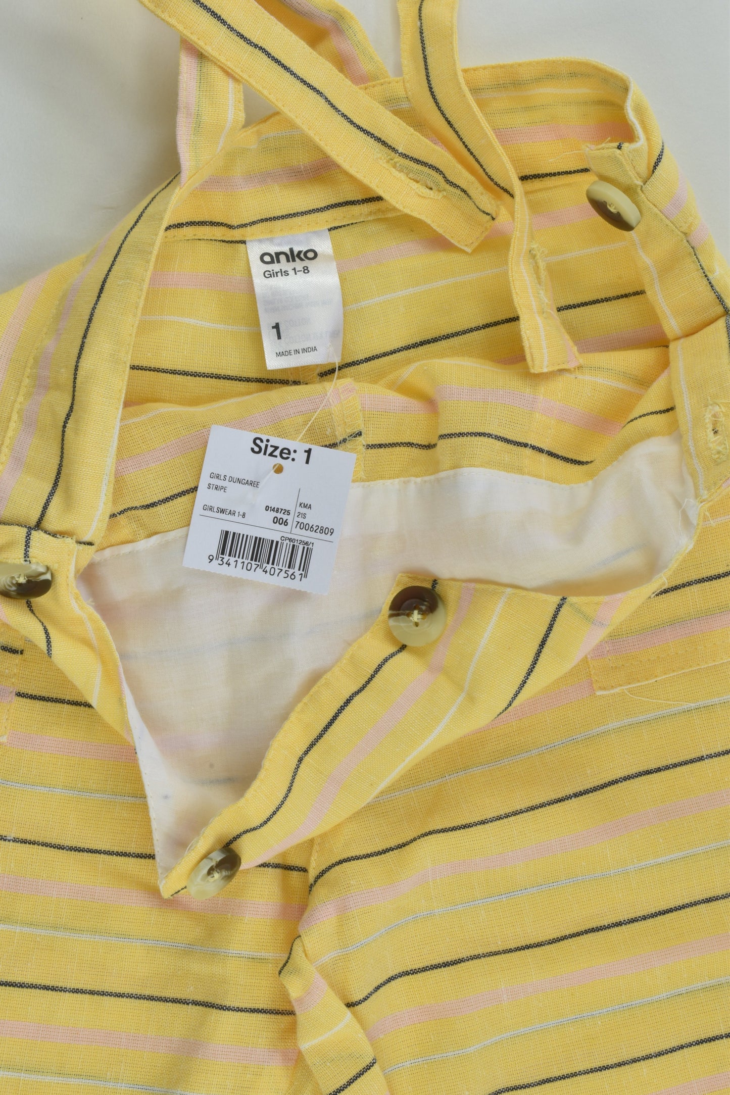 NEW Anko Size 1 Cotton/Linen Striped Overalls