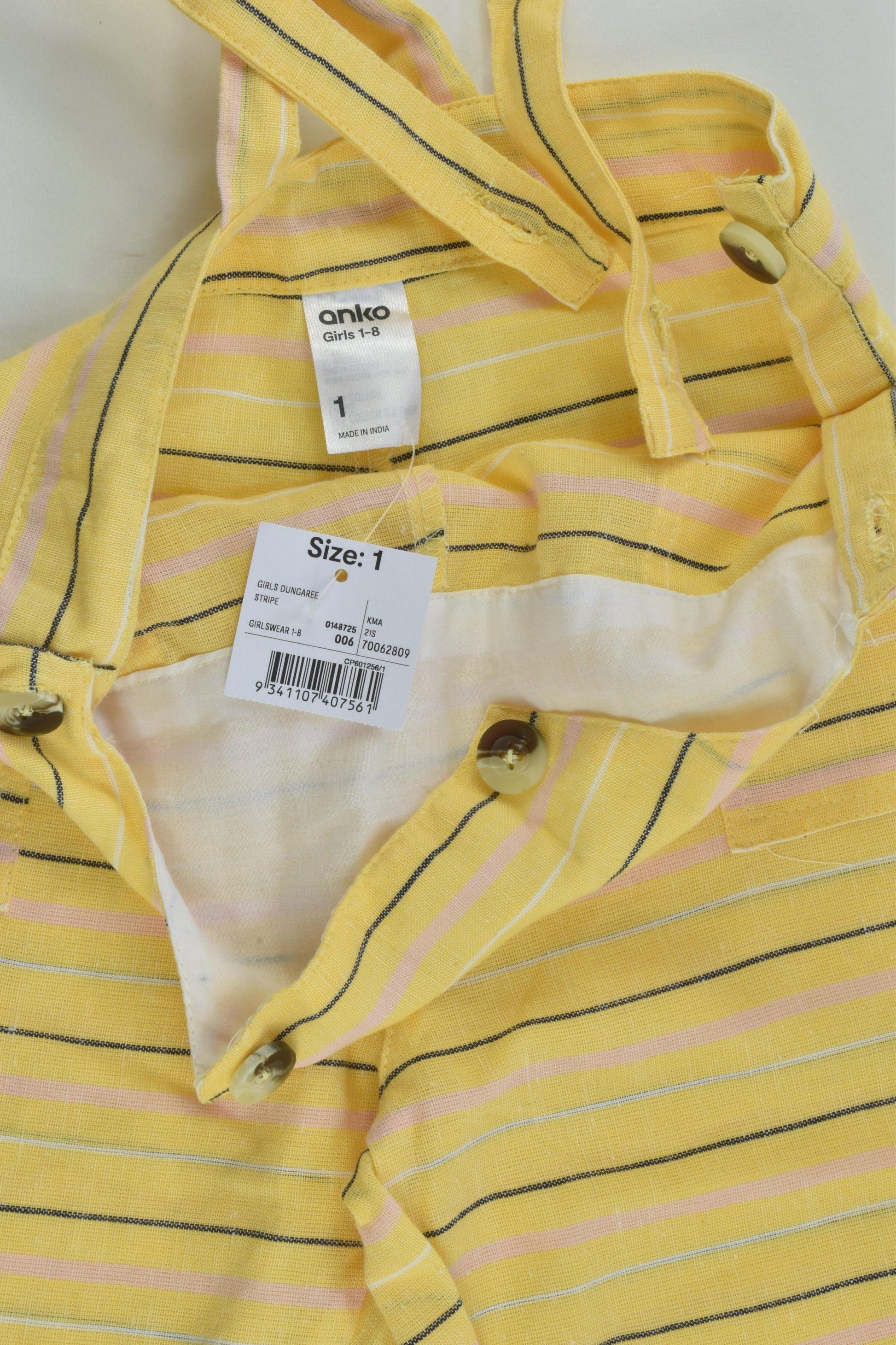 NEW Anko Size 1 Cotton/Linen Striped Overalls
