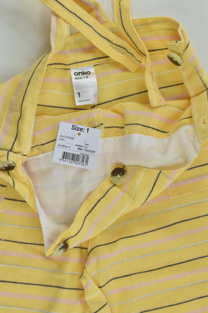 NEW Anko Size 1 Cotton/Linen Striped Overalls