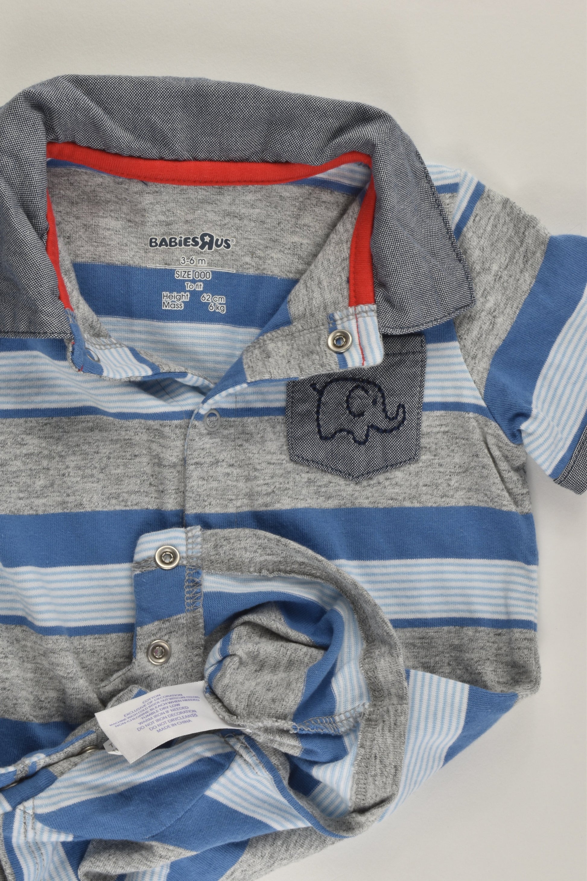 NEW BabiesRus Size 00 (3-6 months) Collared Playsuit with Elephant Pocket