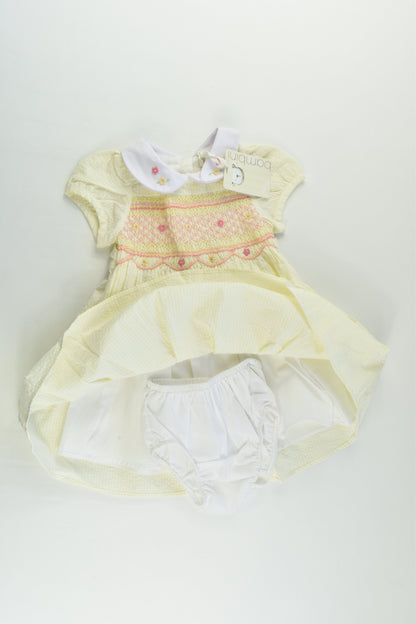 NEW Bambini by BHS Size 00 (3-6 months, 68 cm) Lined Smocked Dress with Matching Bloomers