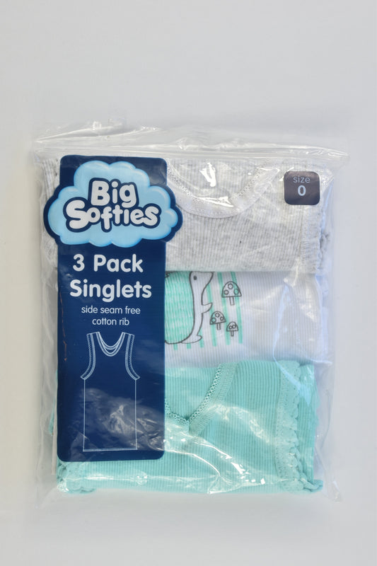 NEW Big Softies Size 0 (6-12 months) Singlet x3
