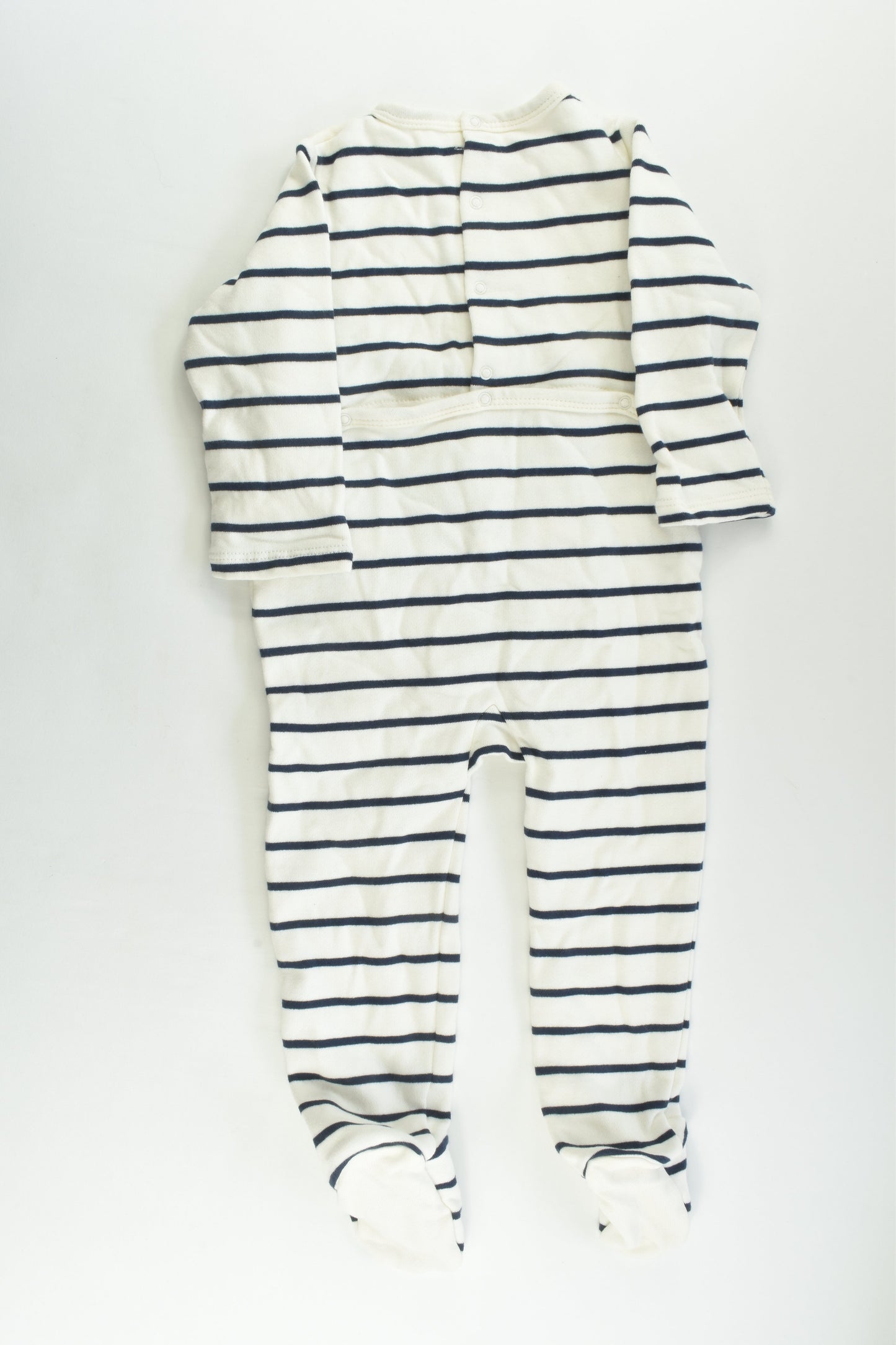 NEW Bout'Chou (France) Size 0-1 (18 months, 81 cm) 'Petit Bolide' Striped Footed Romper