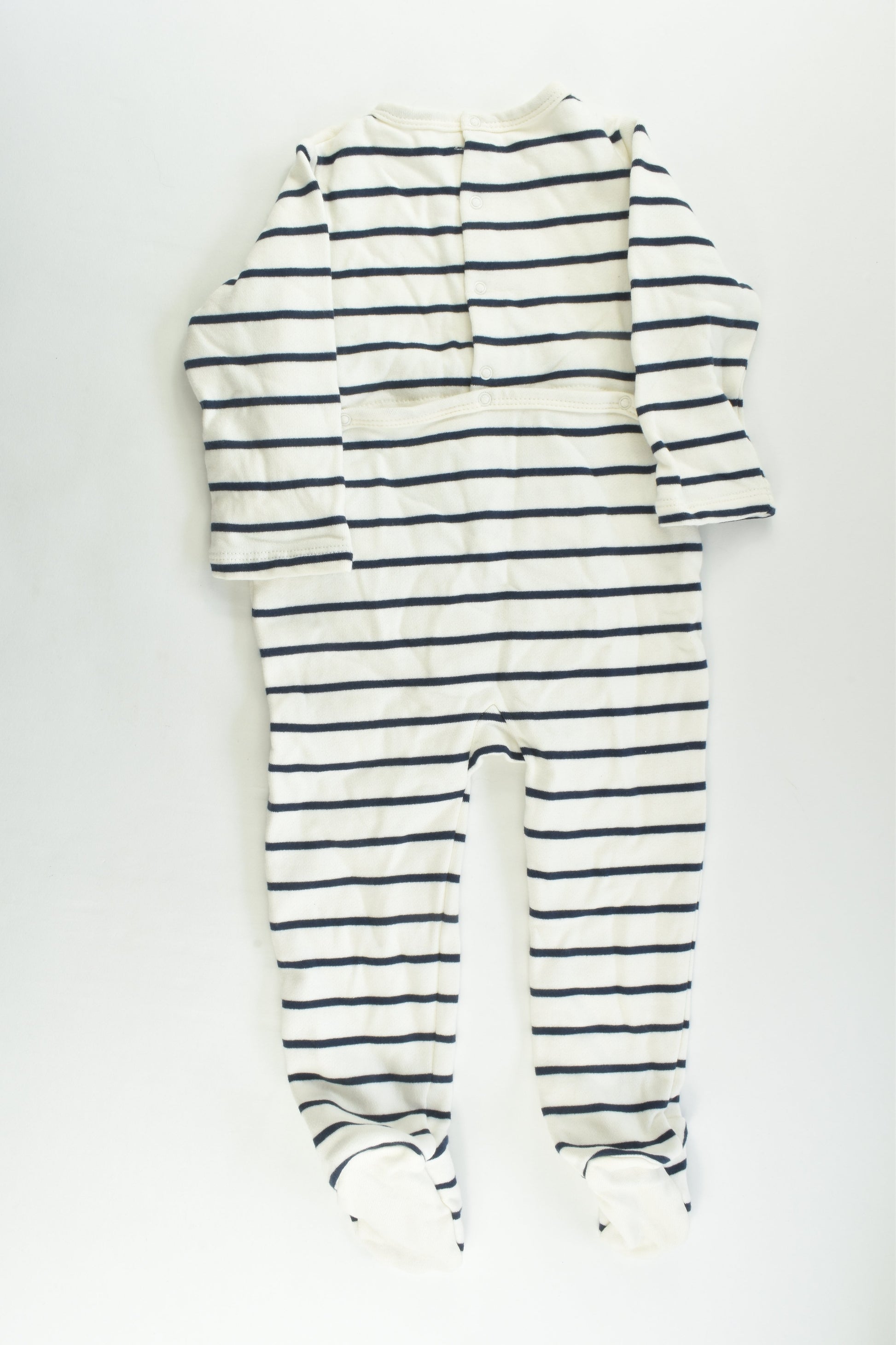 NEW Bout'Chou (France) Size 0-1 (18 months, 81 cm) 'Petit Bolide' Striped Footed Romper