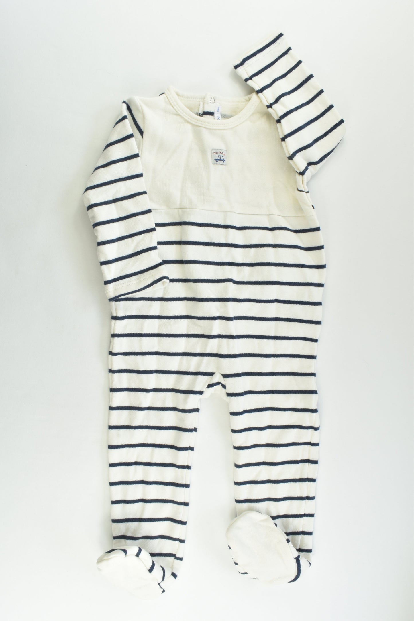 NEW Bout'Chou (France) Size 0-1 (18 months, 81 cm) 'Petit Bolide' Striped Footed Romper