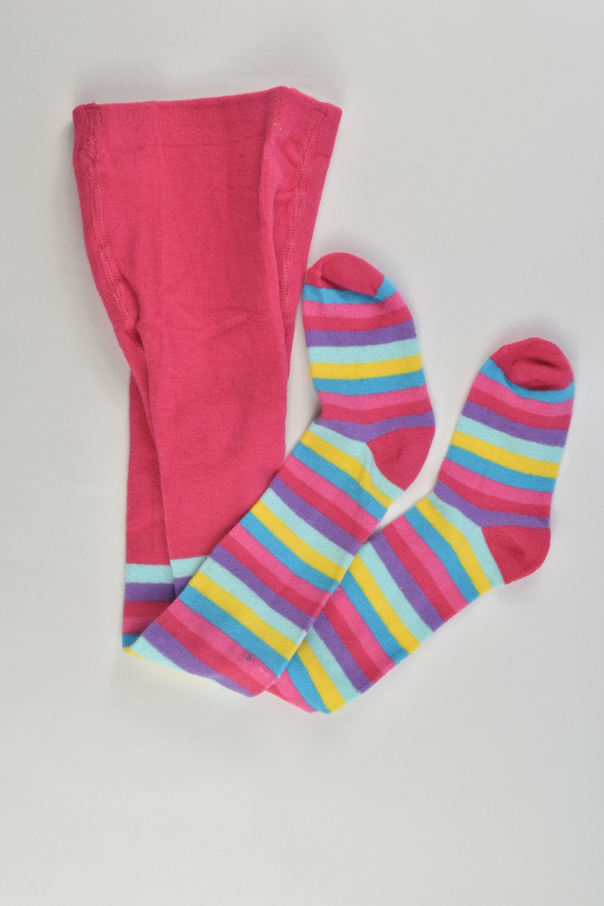 NEW Brand Unknown Pink/Rainbow Stripes Footed Tights