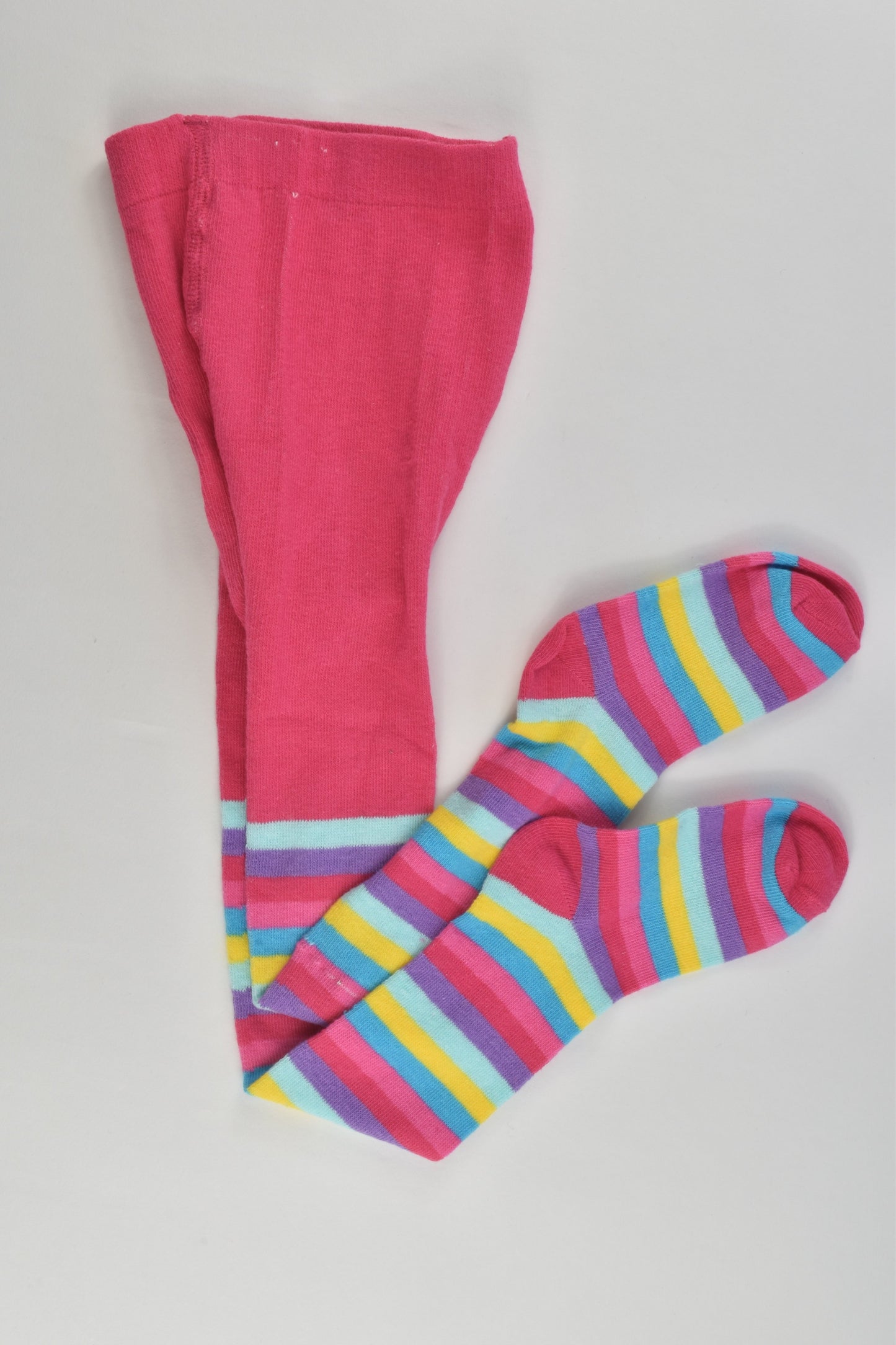 NEW Brand Unknown Pink/Rainbow Stripes Footed Tights