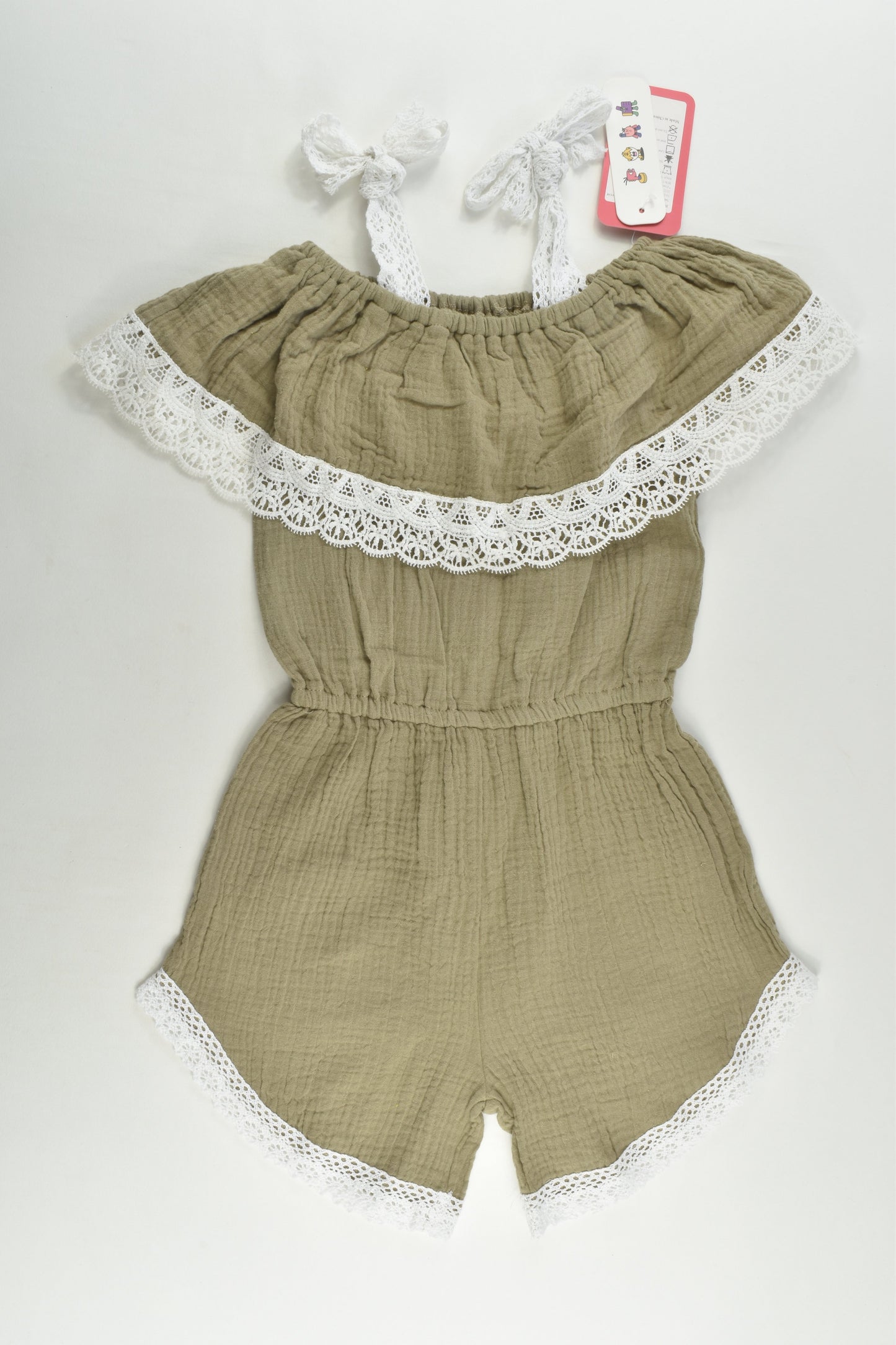 NEW Brand Unknown Size 4-5 Lace Detail Beige Muslin Playsuit