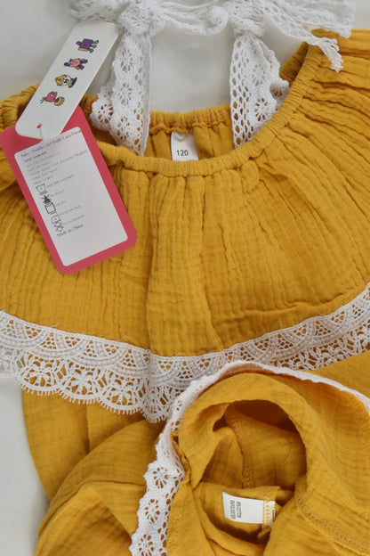 NEW Brand Unknown Size 4-5 Lace Detail Mustard Muslin Playsuit