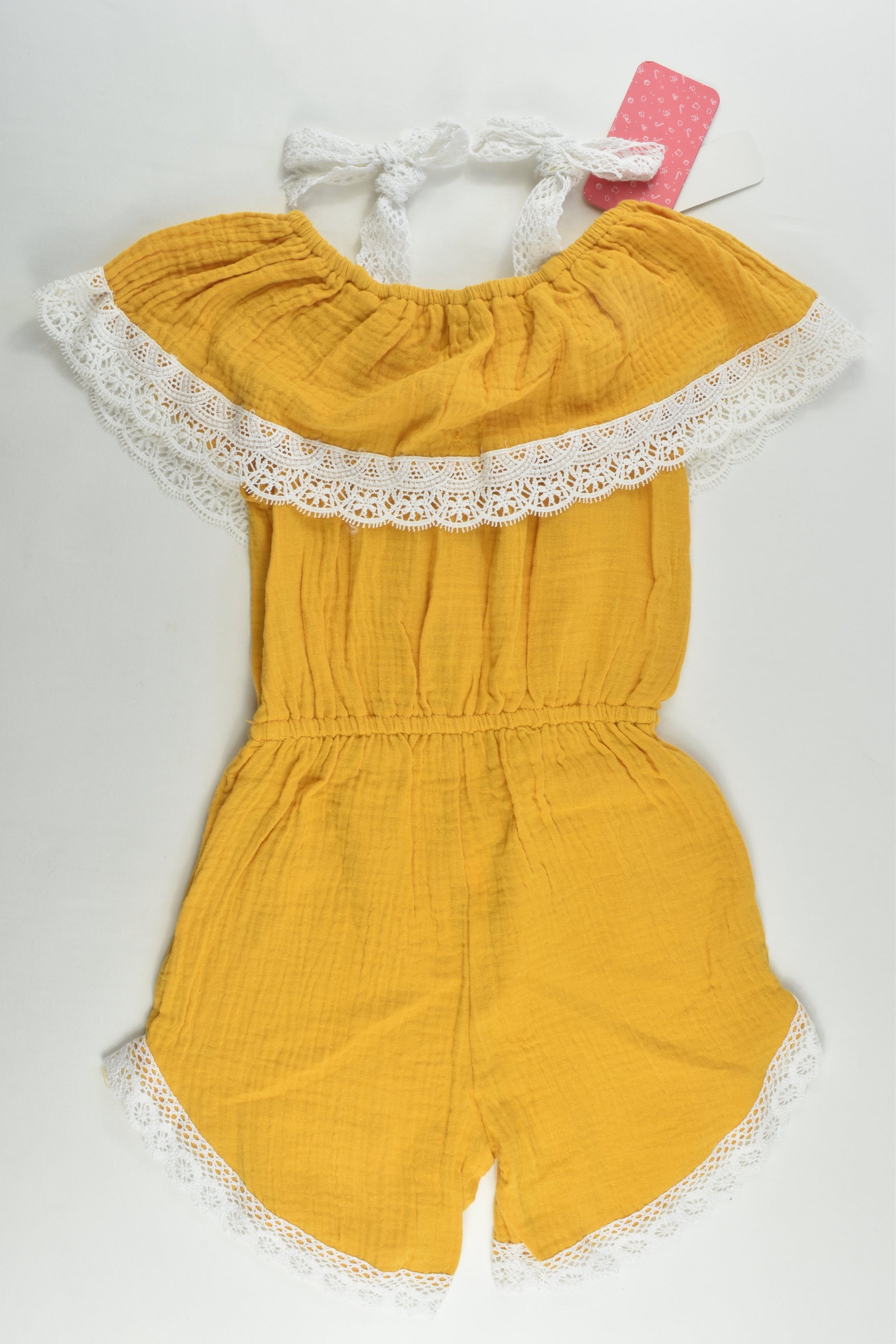 NEW Brand Unknown Size 4-5 Lace Detail Mustard Muslin Playsuit