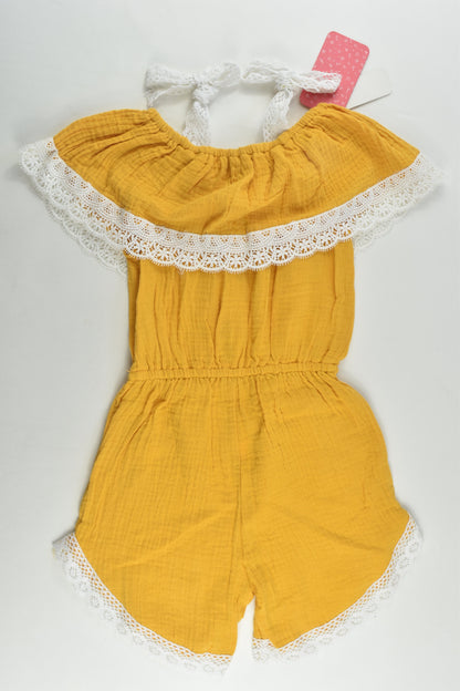 NEW Brand Unknown Size 4-5 Lace Detail Mustard Muslin Playsuit