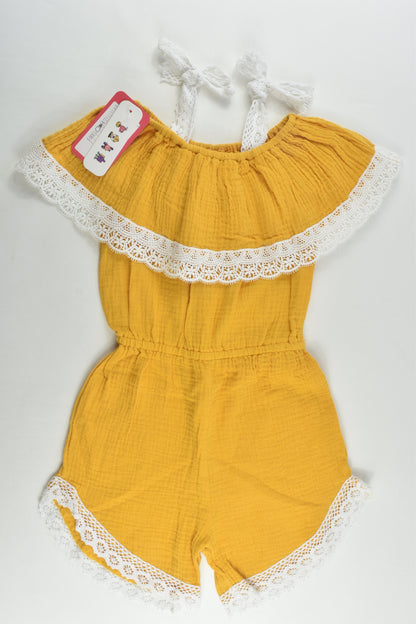 NEW Brand Unknown Size 4-5 Lace Detail Mustard Muslin Playsuit
