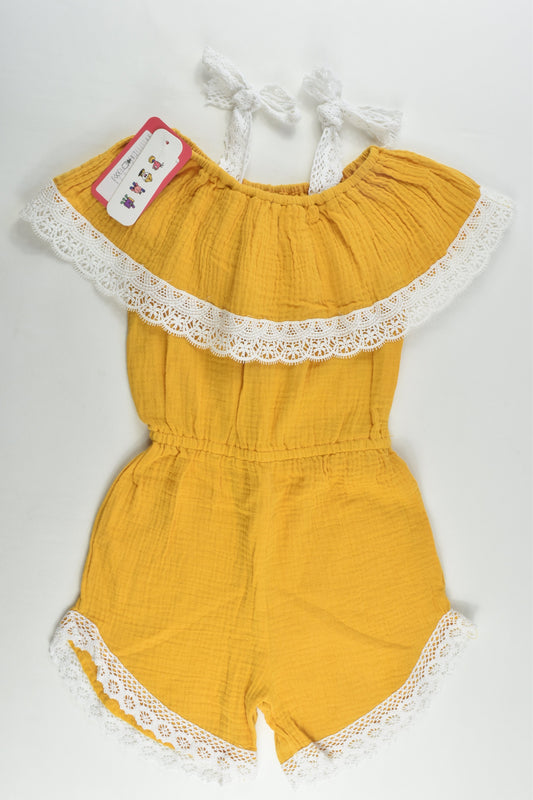 NEW Brand Unknown Size 4-5 Lace Detail Mustard Muslin Playsuit