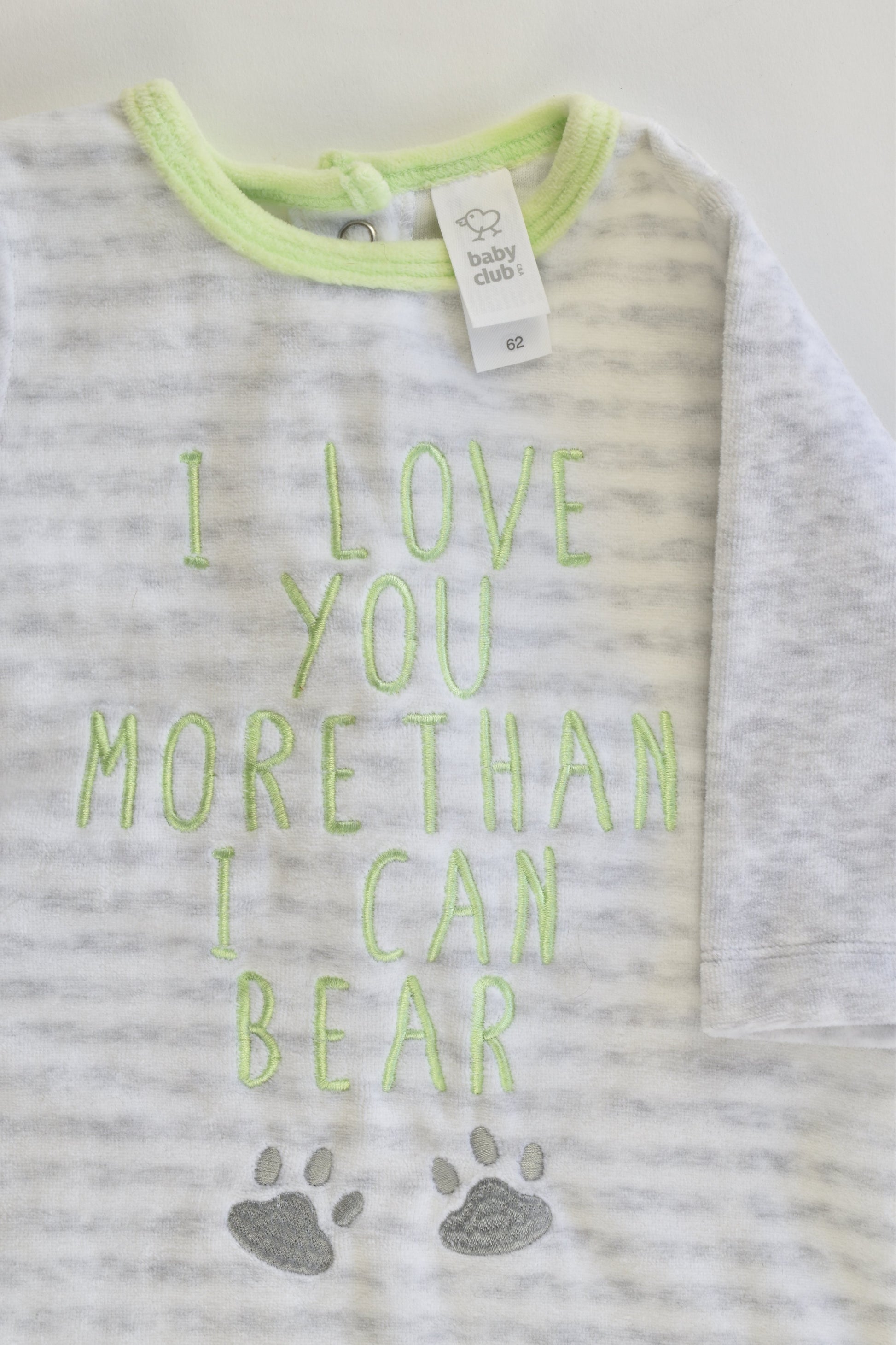 NEW C&A Size 000 (62 cm) "I Love You More Than I Can Bear" Velour Romper