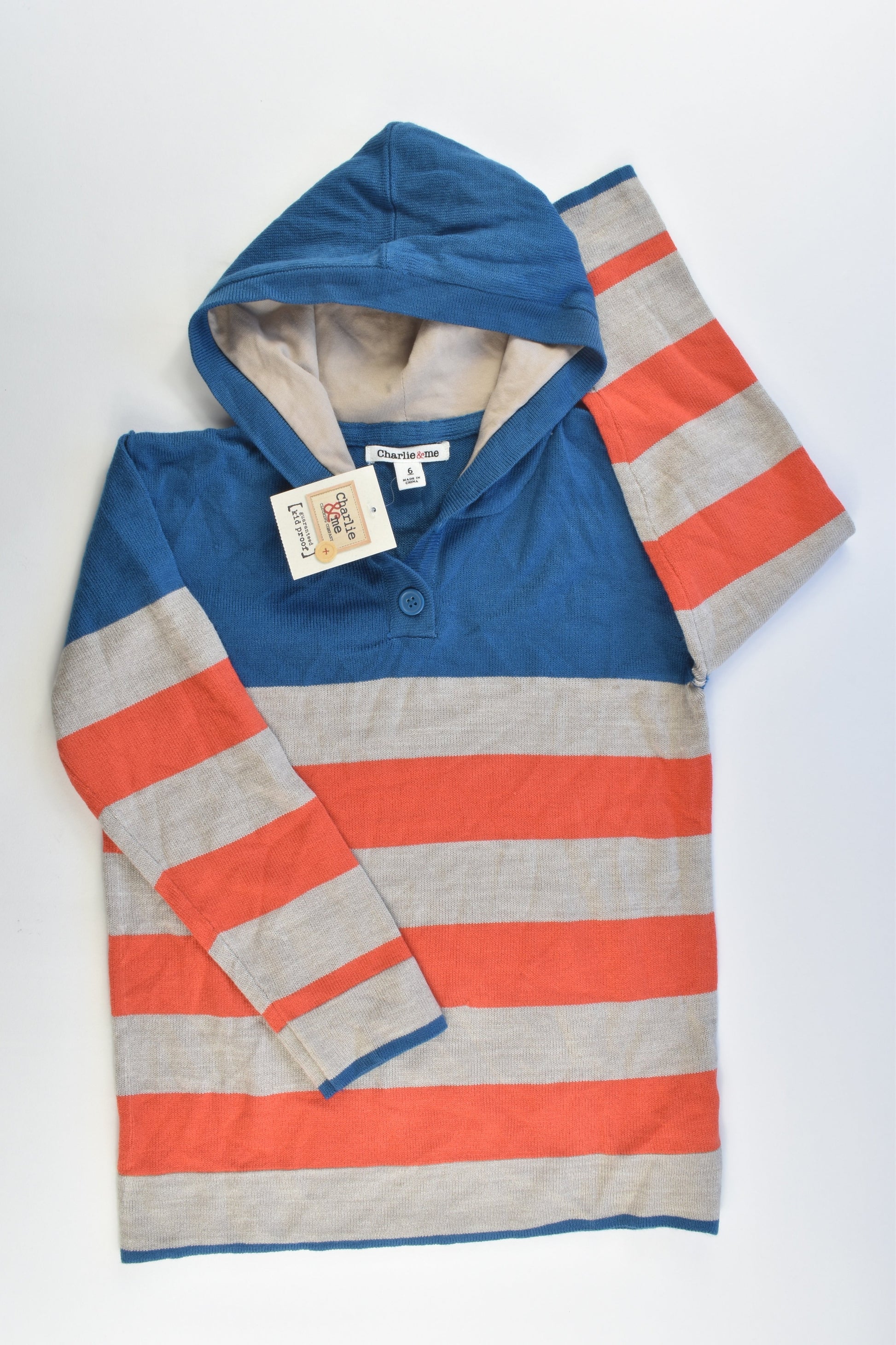 NEW Charlie & Me Size 6 Knitted Striped Hooded Jumper