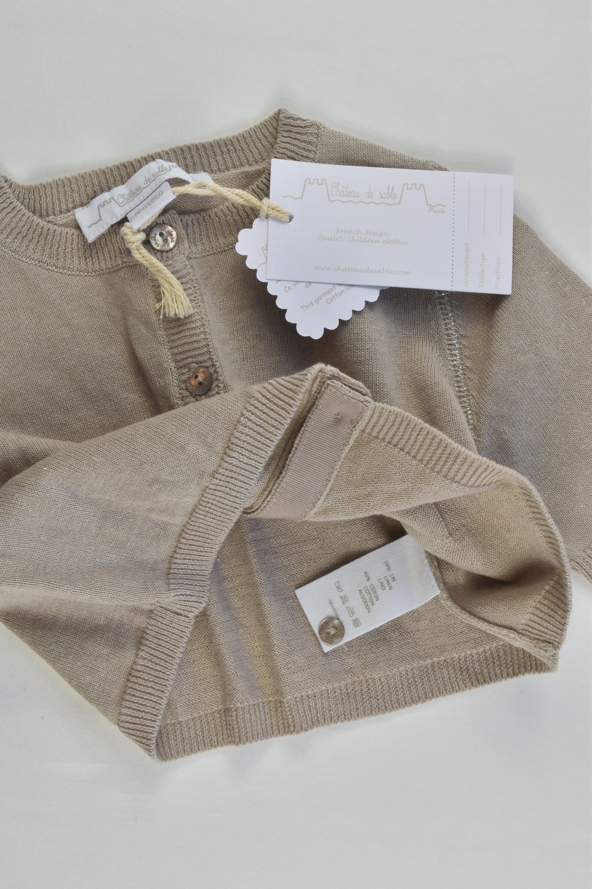 NEW Château de Sable (France) Size 0 (12 months) Linen/Cotton Cardigan
