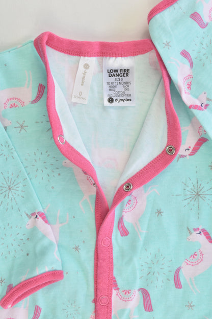 NEW Dymples Size 0 (12 months) Footed Unicorn Romper