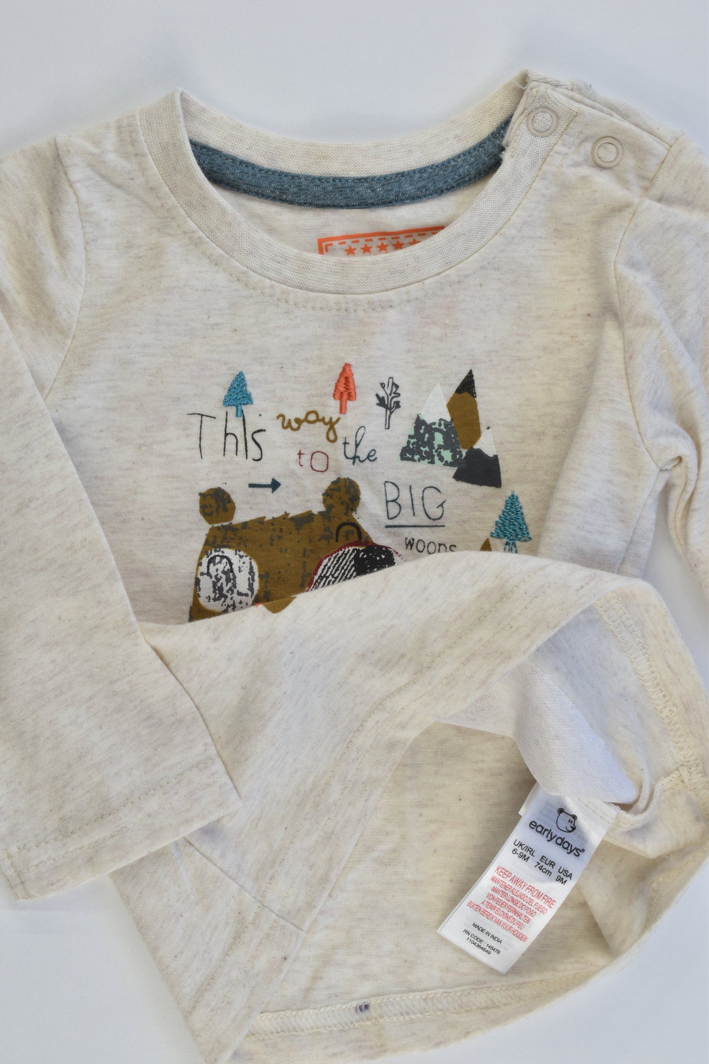 NEW Early Days Size 0 (74 cm) 'This Way To The Big Woods' Top
