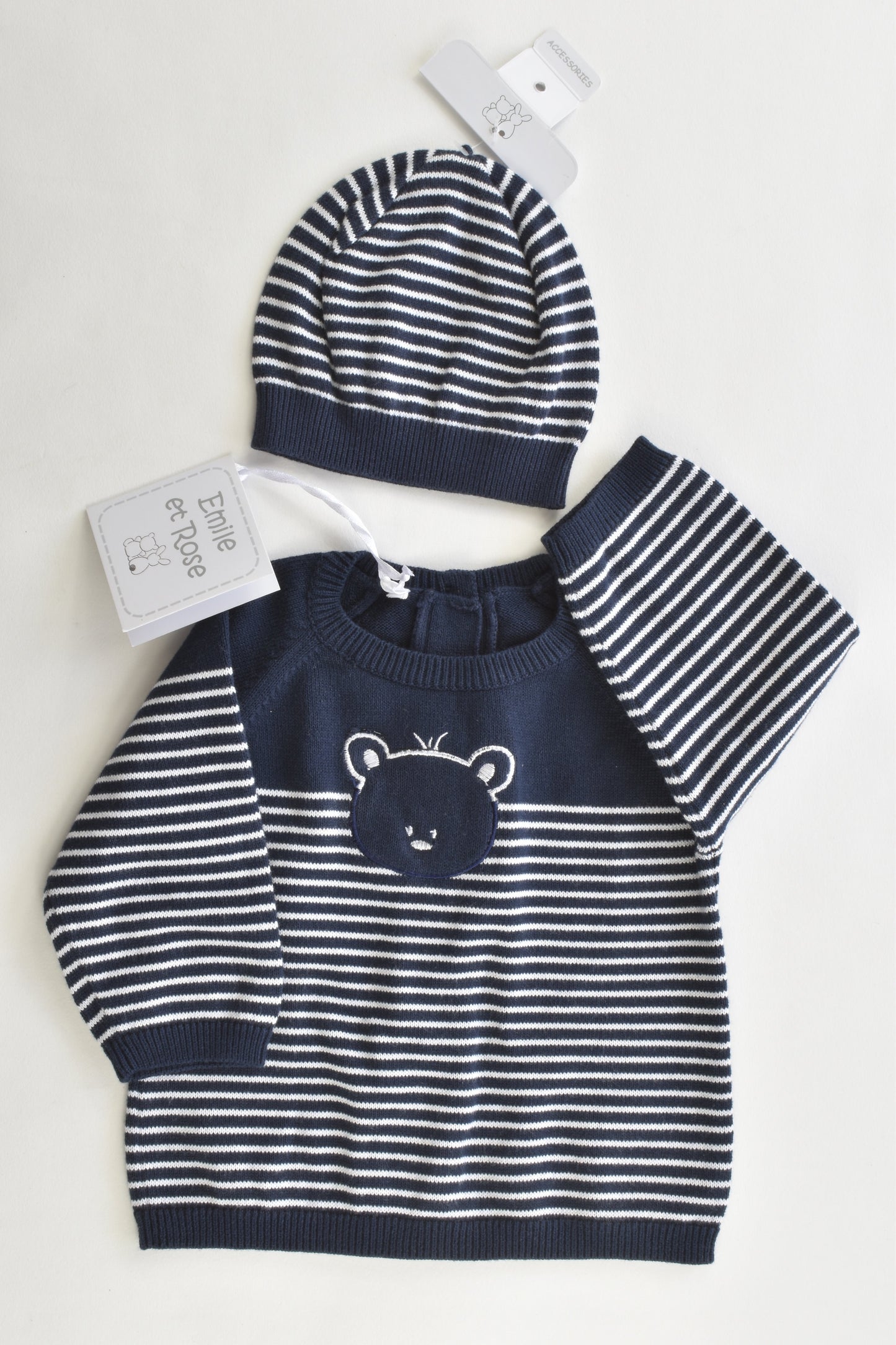 NEW Emile et Rose (UK) Size Up to 1 month (56 cm) Knitted Jumper and Beanie