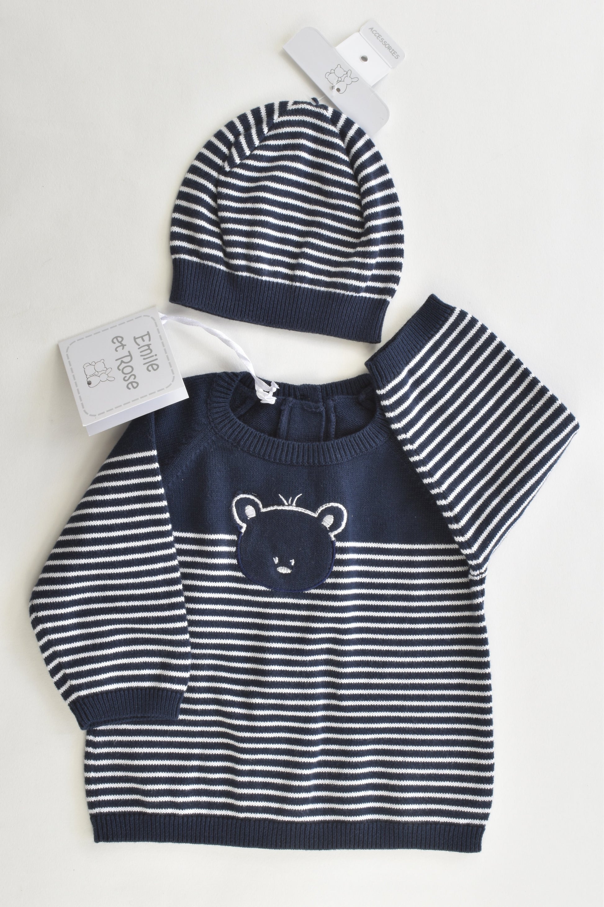 NEW Emile et Rose (UK) Size Up to 1 month (56 cm) Knitted Jumper and Beanie