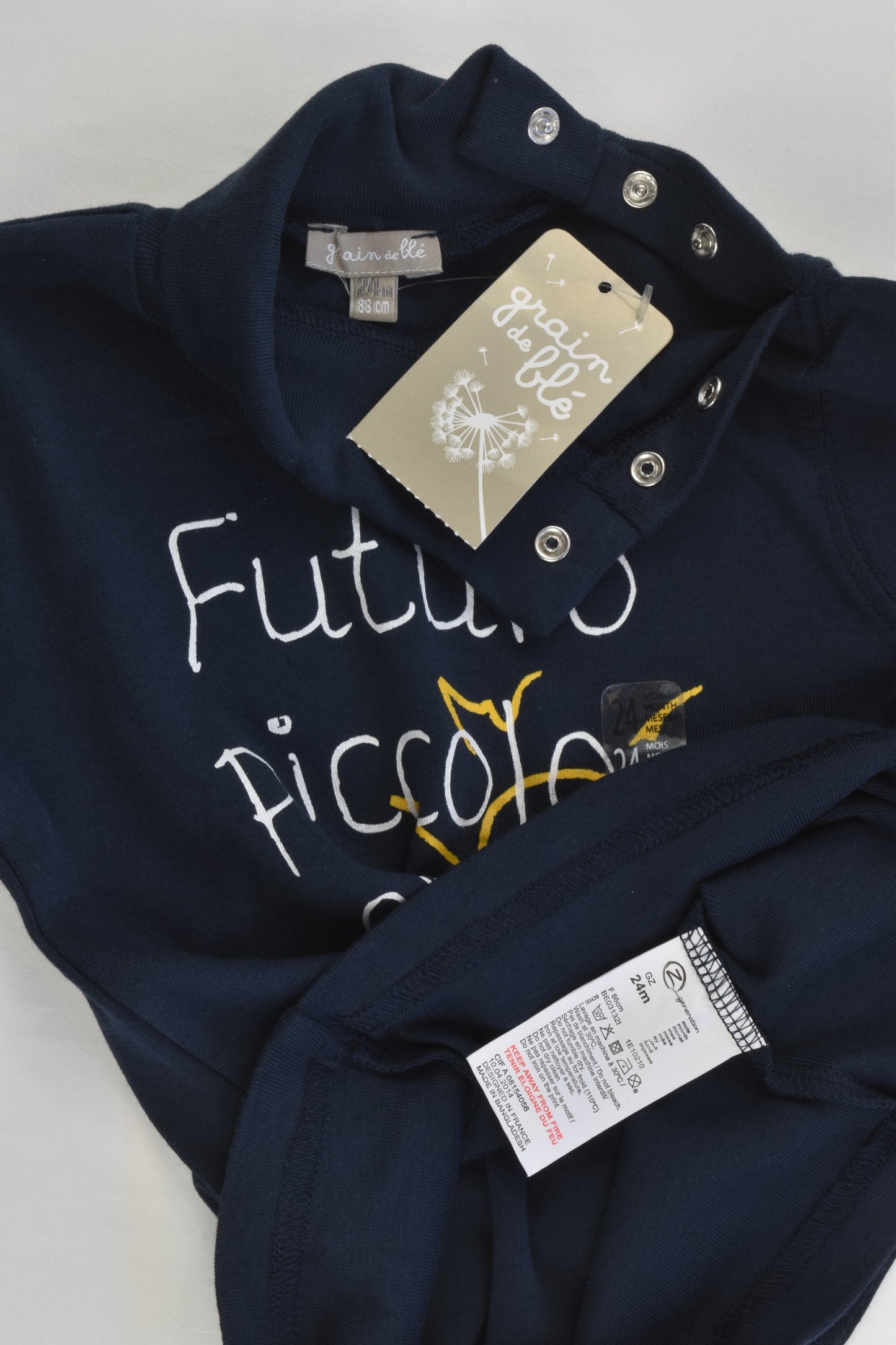 NEW Grain De Blé Size 1 (24 months, 86 cm) 'Futuro Piccolo Genio' Turtle Neck Top