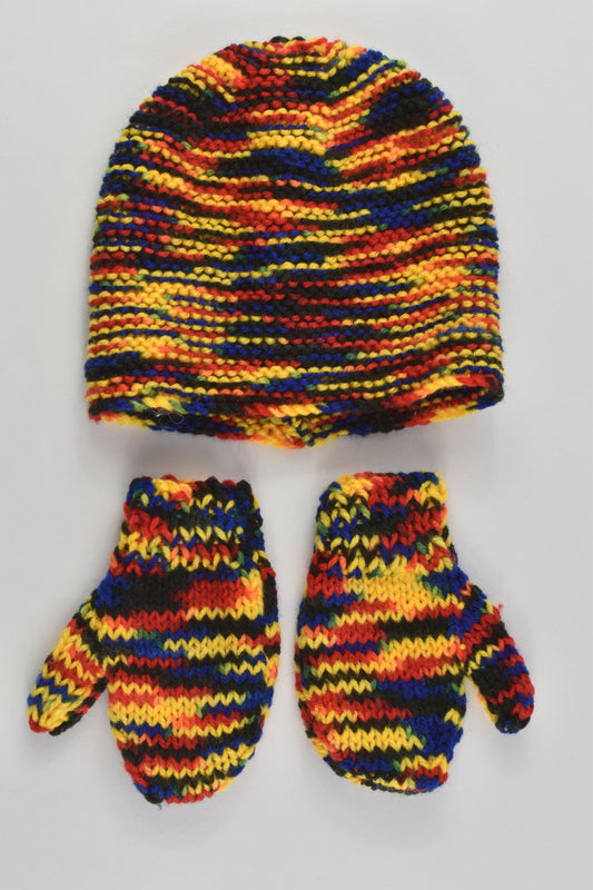 NEW Handmade Size approx 0-1 Knitted Beanie and Mittens