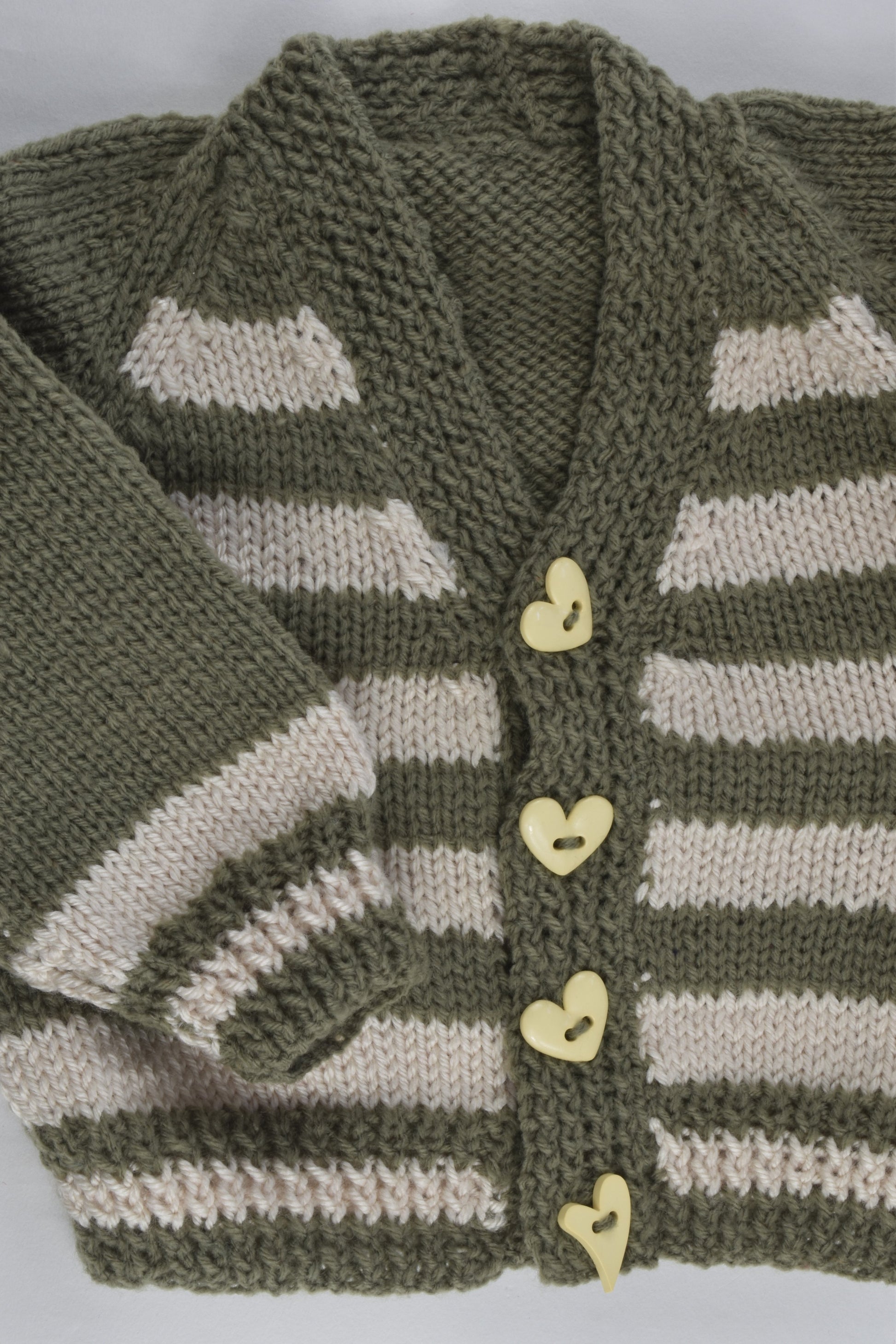 NEW Handmade Size approx 0-1 Love Hearts Buttons Knitted Cardigan