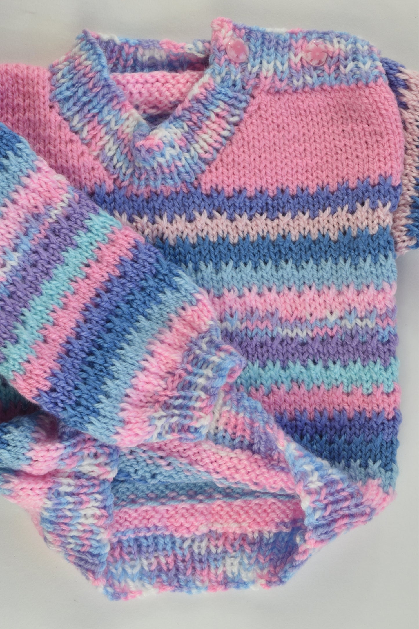 NEW Handmade Size approx 00-0 Blue and Pink Mix Knitted Jumper
