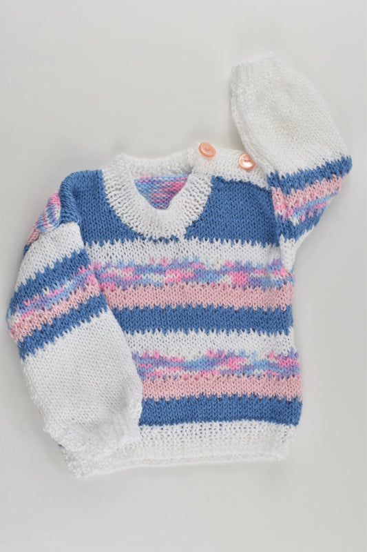NEW Handmade Size approx 00-0 White, Pink and Blue Mix Knitted Jumper