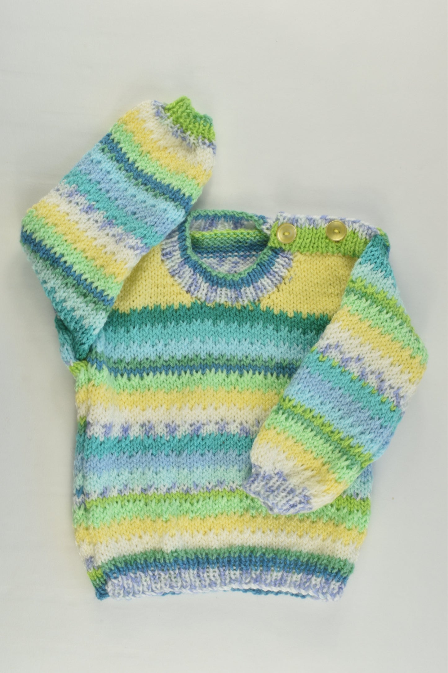 NEW Handmade Size approx 00 Green and Yellow Mix Knitted Jumper