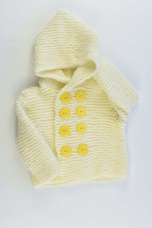 NEW Handmade Size approx 00 Soft Hooded Knitted Jumper with Yellow Buttons