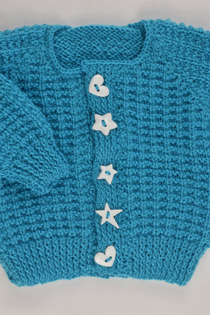 NEW Handmade Size approx 000-00 Knitted Star and Love Heart Buttons Knitted Cardigan