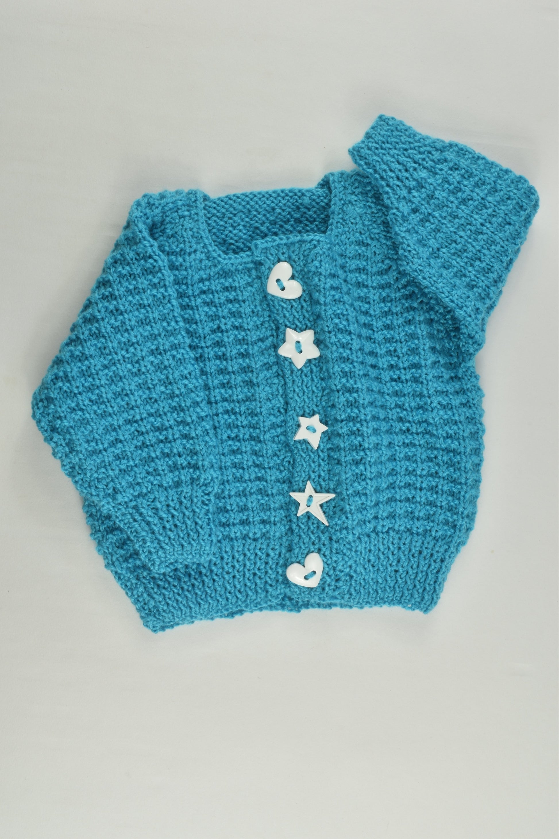 NEW Handmade Size approx 000-00 Knitted Star and Love Heart Buttons Knitted Cardigan