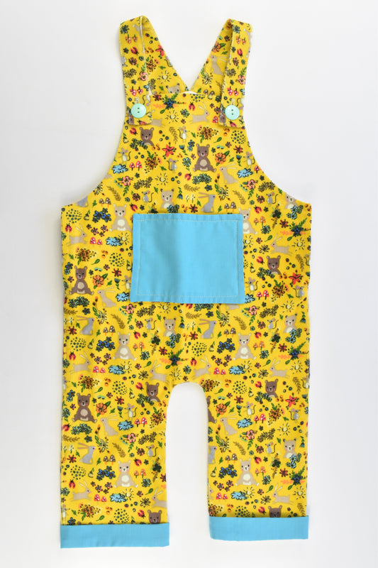 NEW Handmade Size approx 1 Forest Animals Lined Cord Overalls