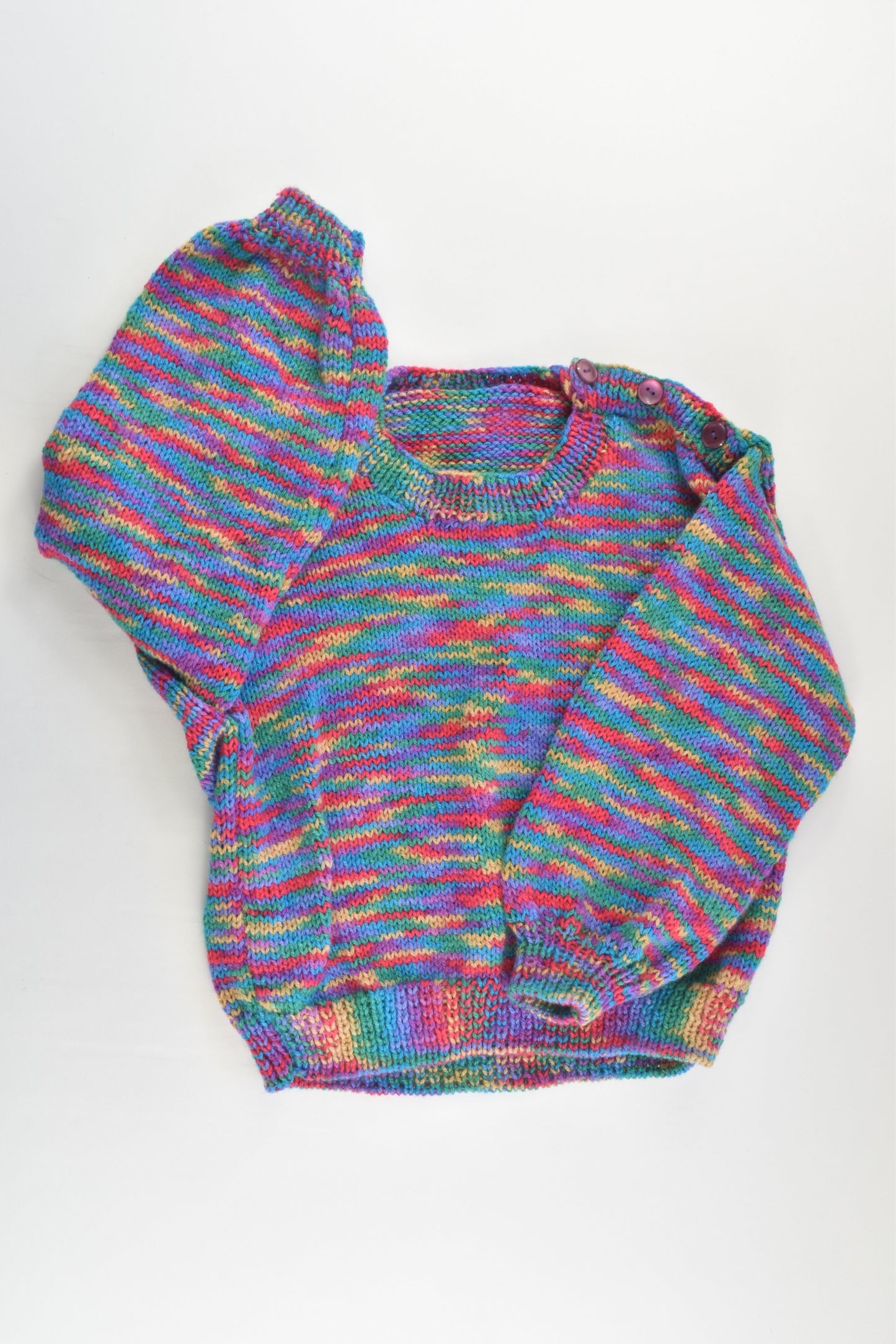NEW Handmade Size approx 4-6 Rainbow Stripes Knitted Jumper