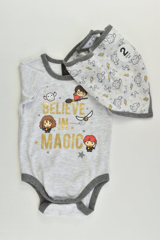 NEW Harry Potter Size 00 (3-6 months) 'Believe in Magic' Bodysuit and Bandana Bib